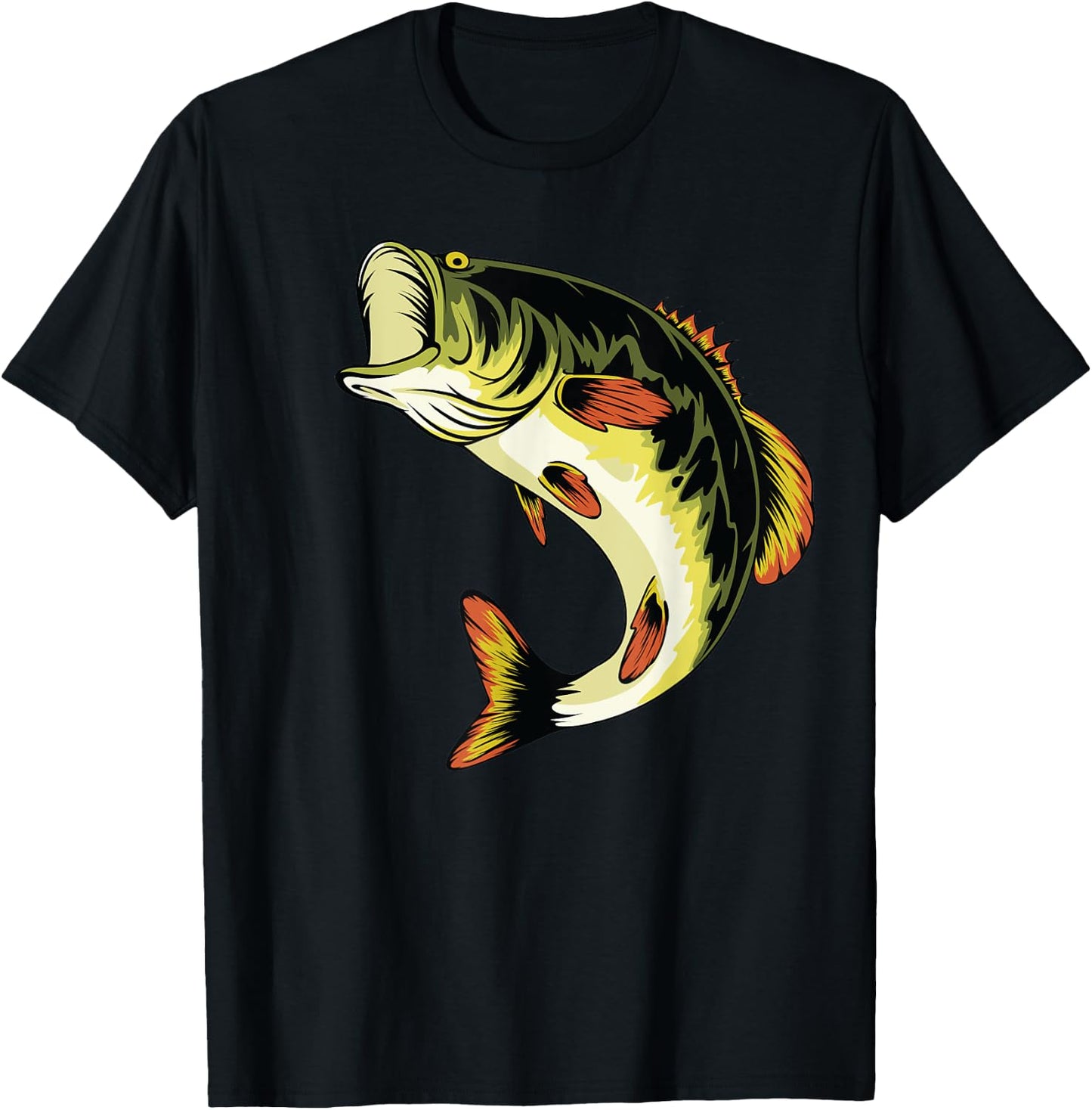 Fishing Graphic Large Mouth Bass Fish T-Shirt - T-Shirt | Black