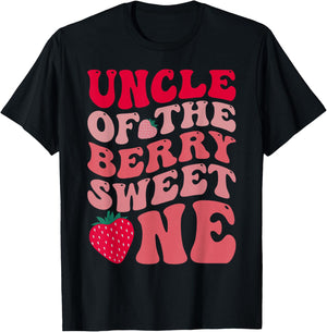 Uncle Of The Berry Sweet One Strawberry First Birthday T-Shirt - T-Shirt | Black