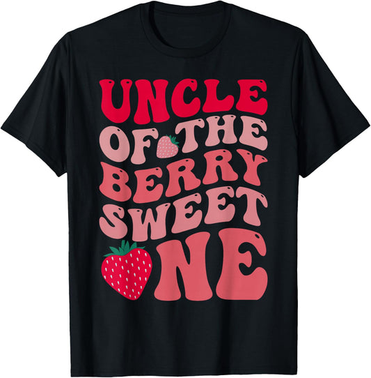 Uncle Of The Berry Sweet One Strawberry First Birthday T-Shirt - T-Shirt | Black