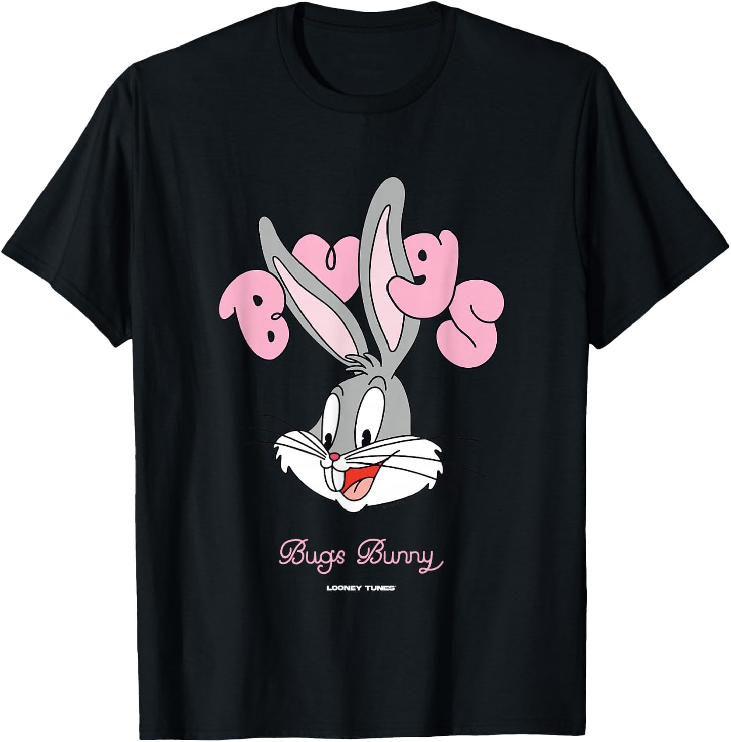 Looney Tunes Bugs Bunny Pink Bubble Text Big Face T-Shirt - T-Shirt | Black