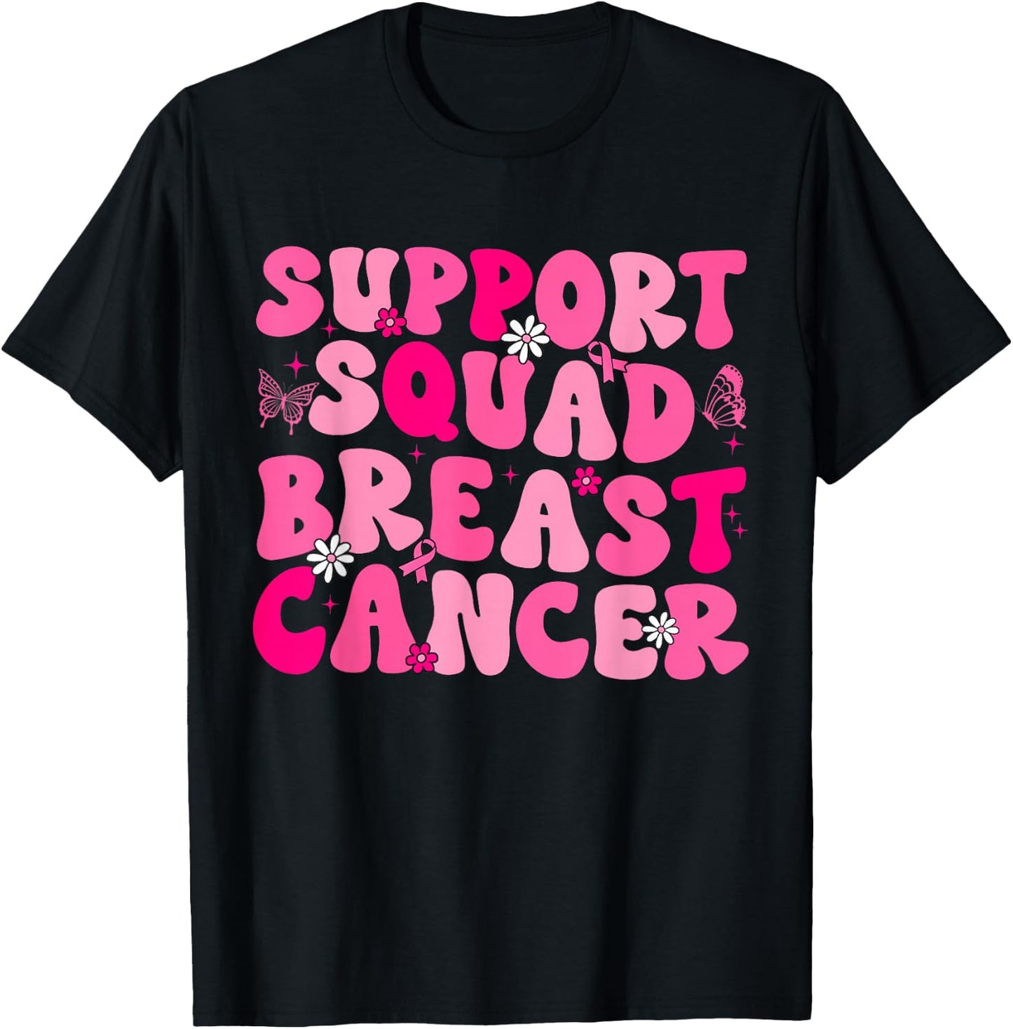 Breast Cancer Support Squad Mom Mother Era Groovy T-Shirt - T-Shirt | Black