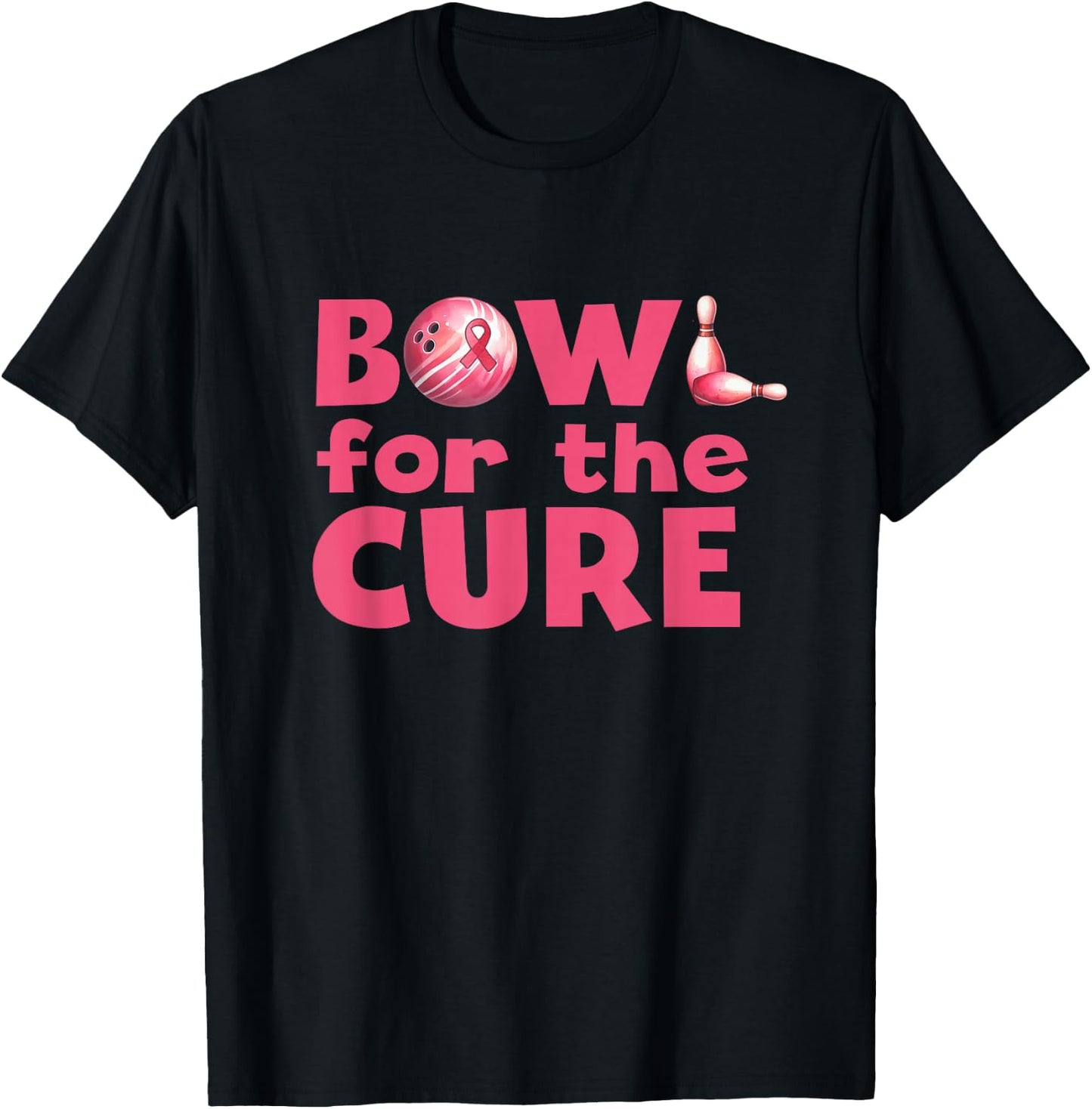 Bowl For The Cure Bowling Breast Cancer Bowler Pink Ribbon T-Shirt - T-Shirt | Black