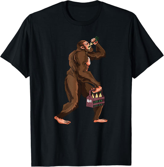 Funny Bigfoot Carrying Drinking Beer Oktoberfest Yeti Lover T-Shirt - T-Shirt | Black
