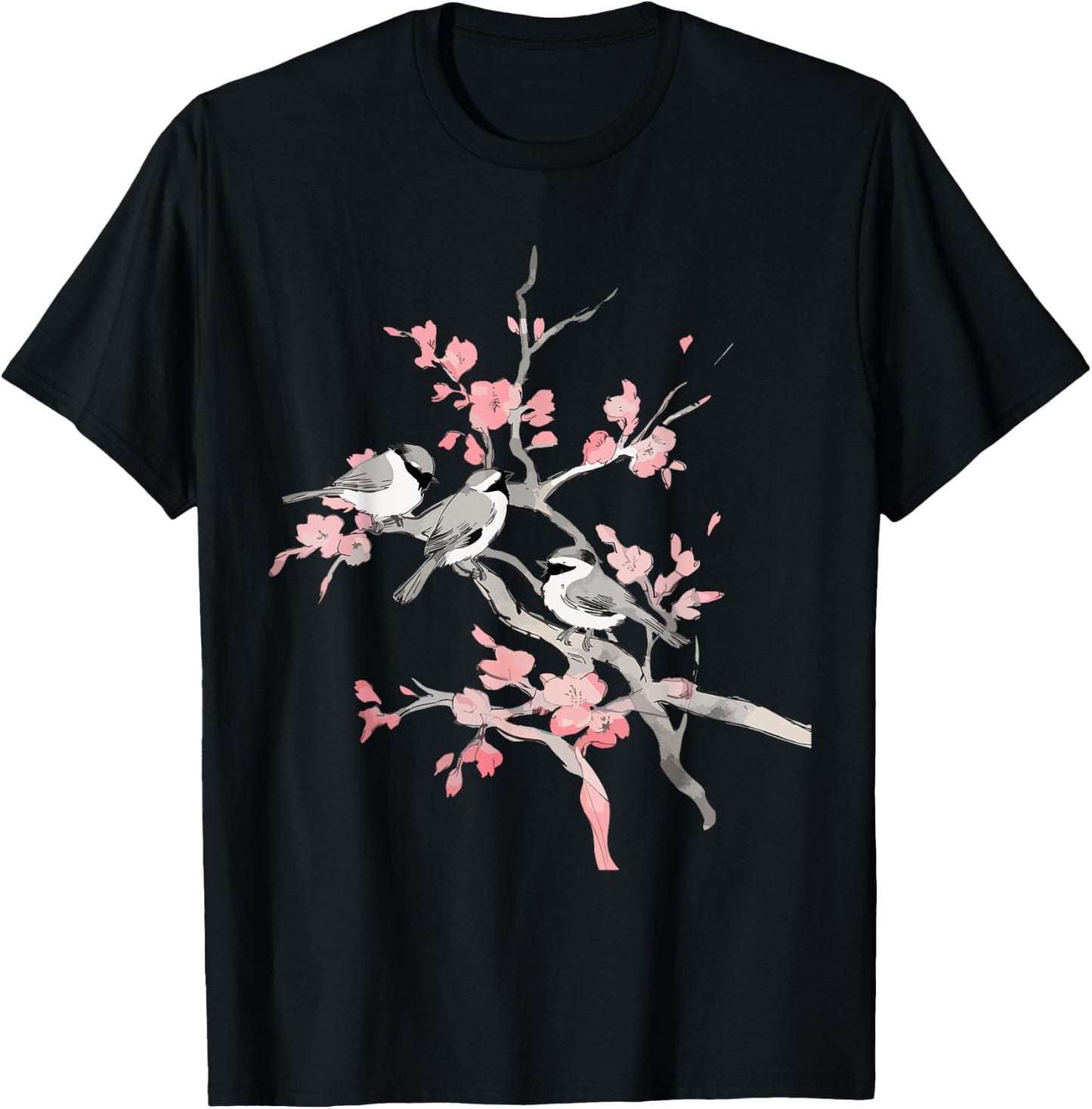 Cherry Blossoms & Birds Birdwatching Bird Lover Cute T-Shirt - T-Shirt | Black