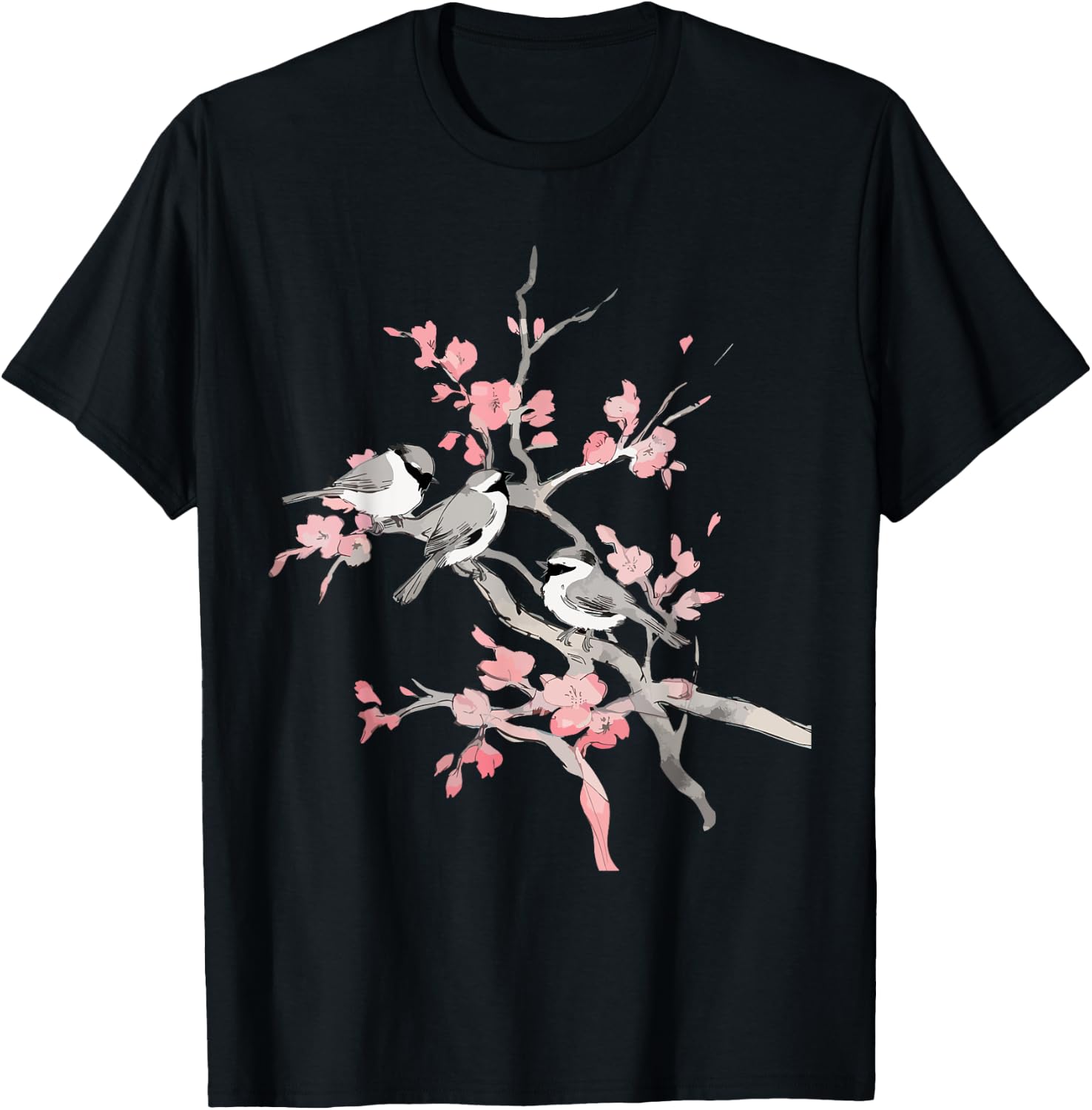 Cherry Blossoms & Birds Birdwatching Bird Lover Cute T-Shirt - T-Shirt | Black