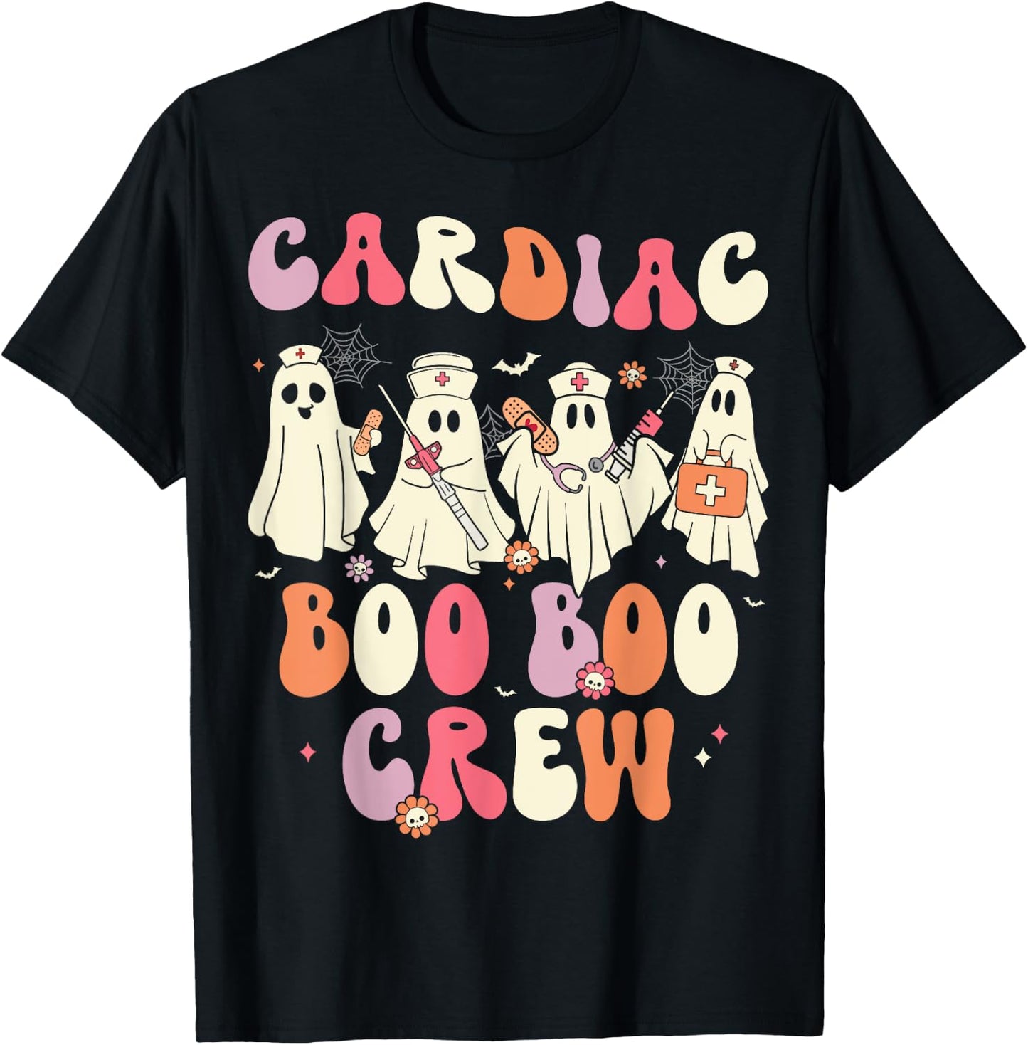 Halloween Cardiac Boo Crew Nurse Ghost Cute Health Worker T-Shirt - T-Shirt | Black