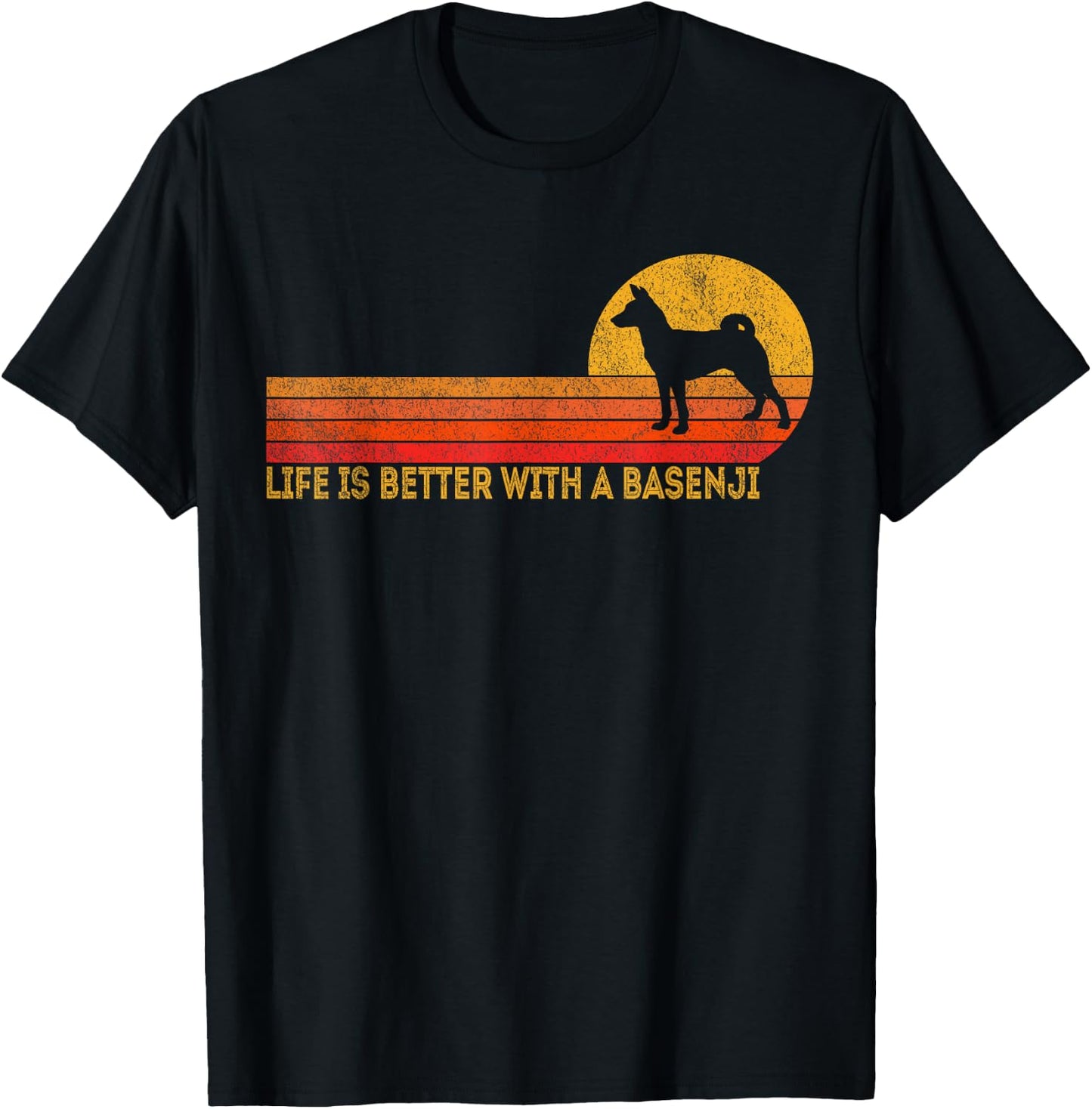 Life Is Better With A Basenji Retro Basenji Dog Vintage Women Girls Kids T-Shirt - T-Shirt | Black