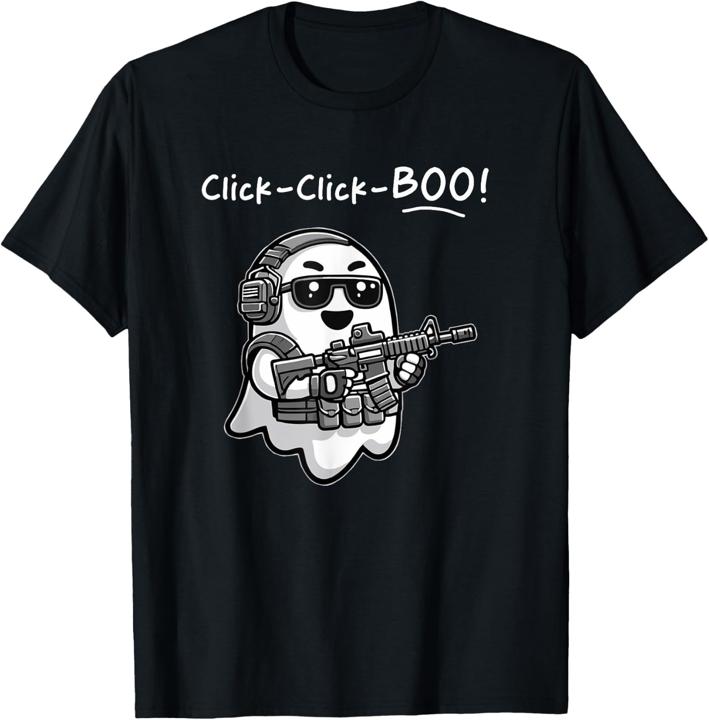 Funny Tactical Ghost Click Click Boo Halloween Veteran Party T-Shirt - T-Shirt | Black