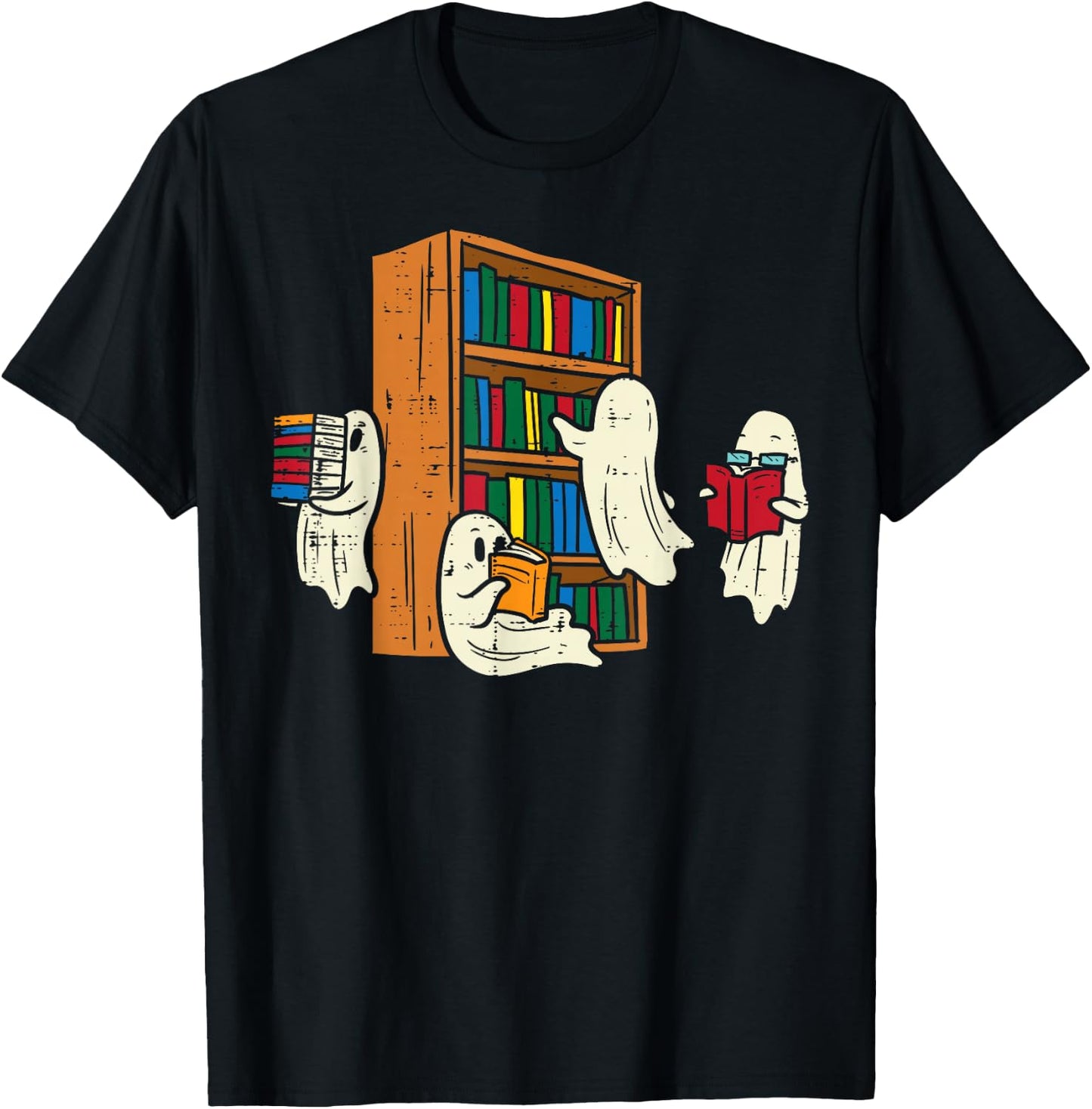 Ghosts Reading Books Teacher Halloween Librarian Boooks T-Shirt - T-Shirt | Black