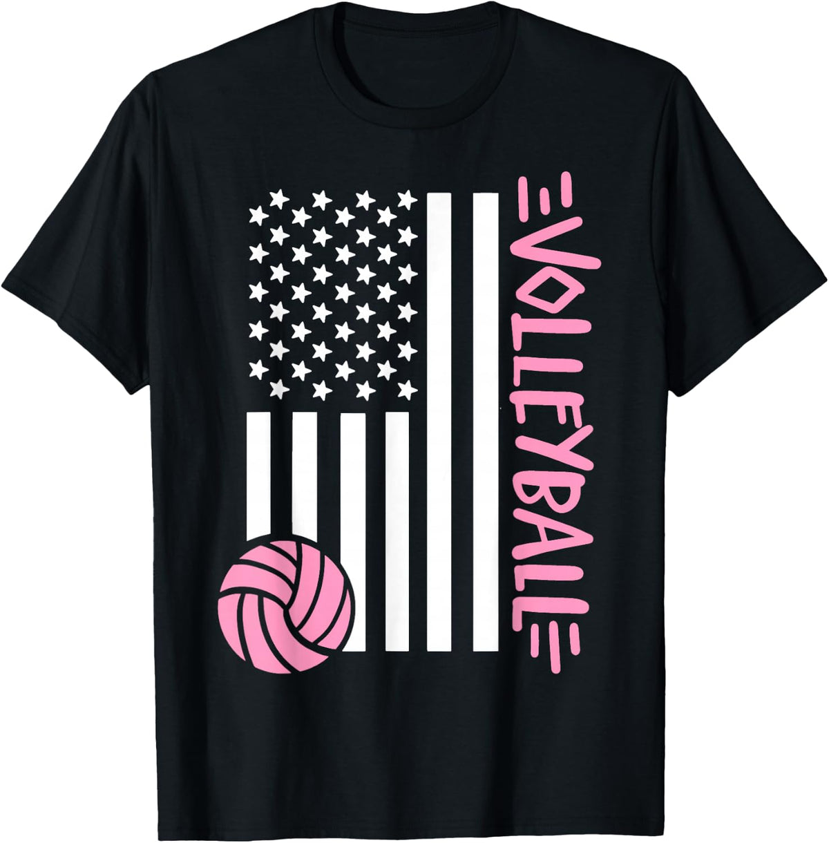 Volleyball US Flag USA T-Shirt - T-Shirt | Black