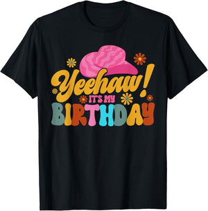 Yeehaw! It's My Birthday Horse Bronc Riding Rodeo Cowgirl T-Shirt - T-Shirt | Black
