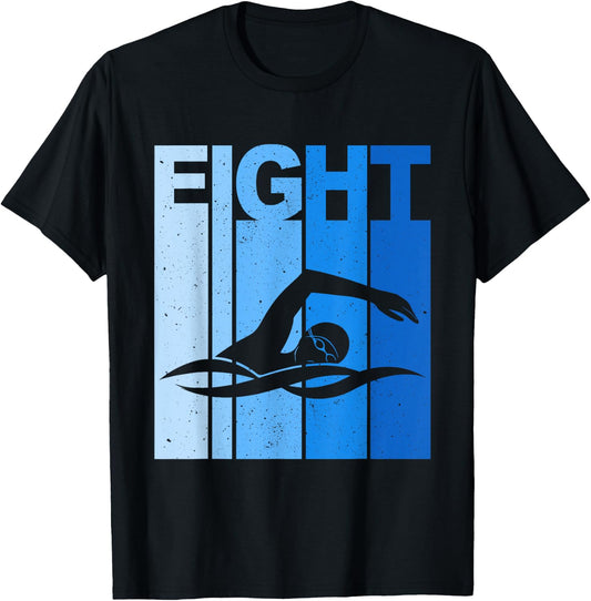 8th Birthday Swimming 8 Year Old Birthday Swimmer T-Shirt - T-Shirt | Black