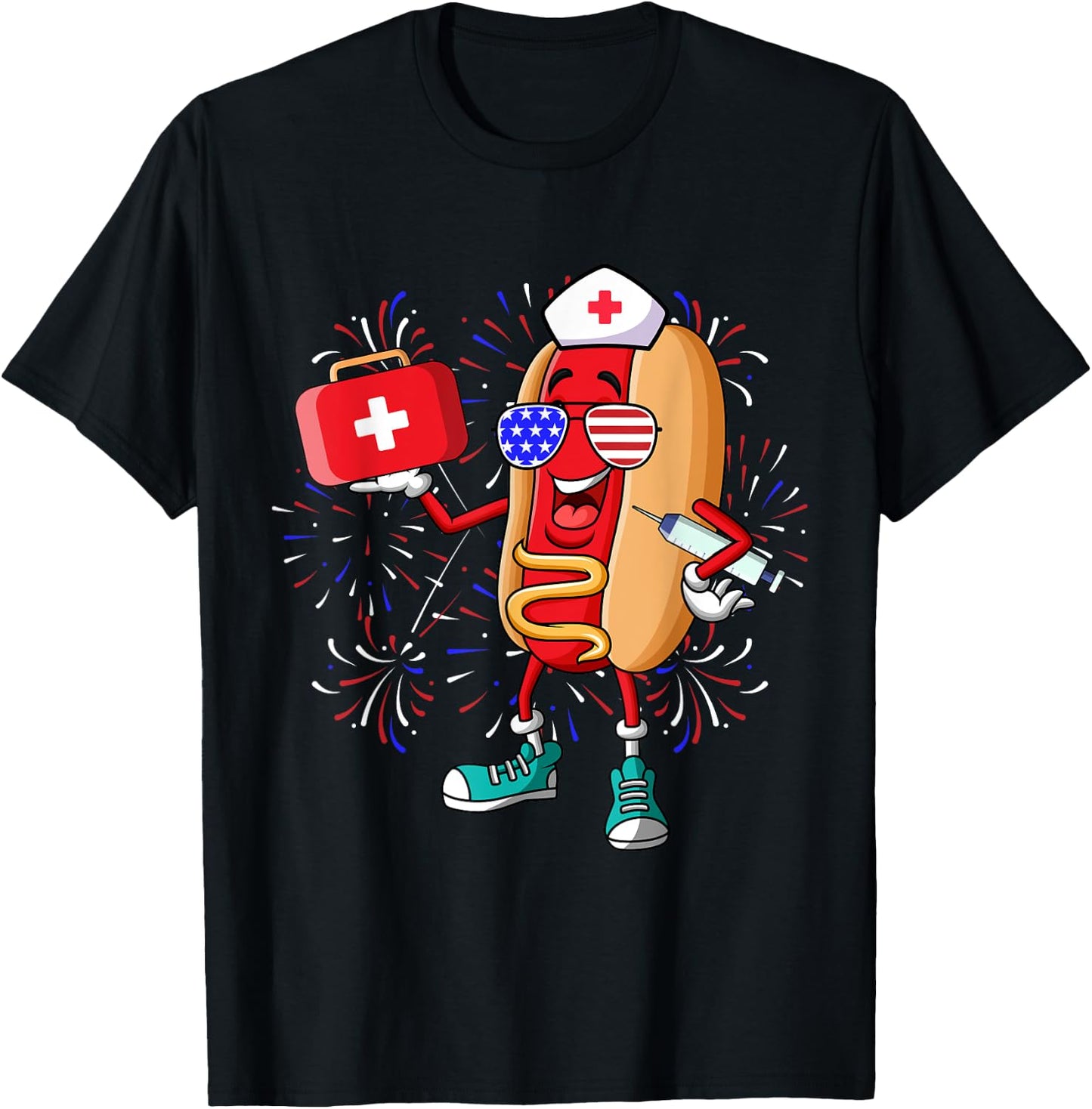 Nurse Anesthetists 4th Of July Funny American Hot Dog T-Shirt - T-Shirt | Black