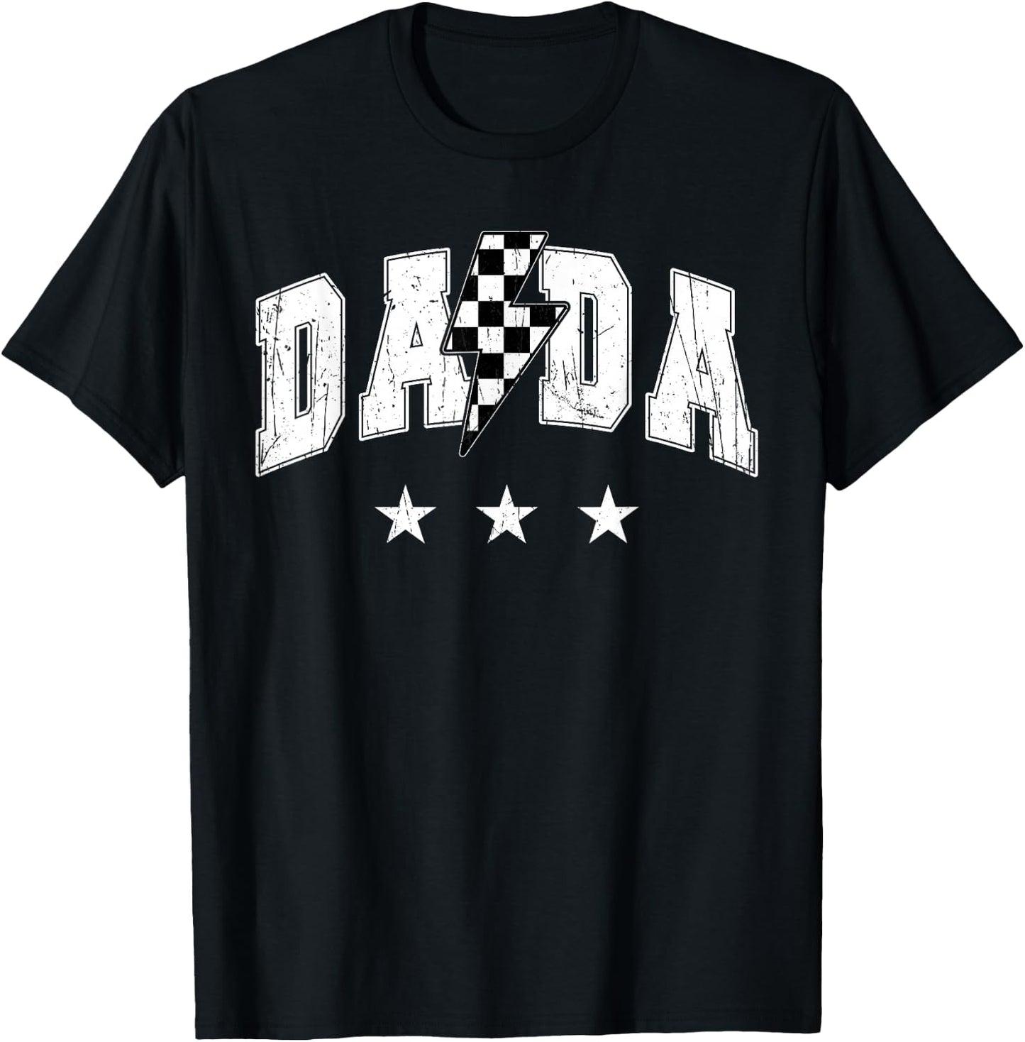 Retro Dada Lightning Bolt Checkered Father’s day T-Shirt - T-Shirt | Black