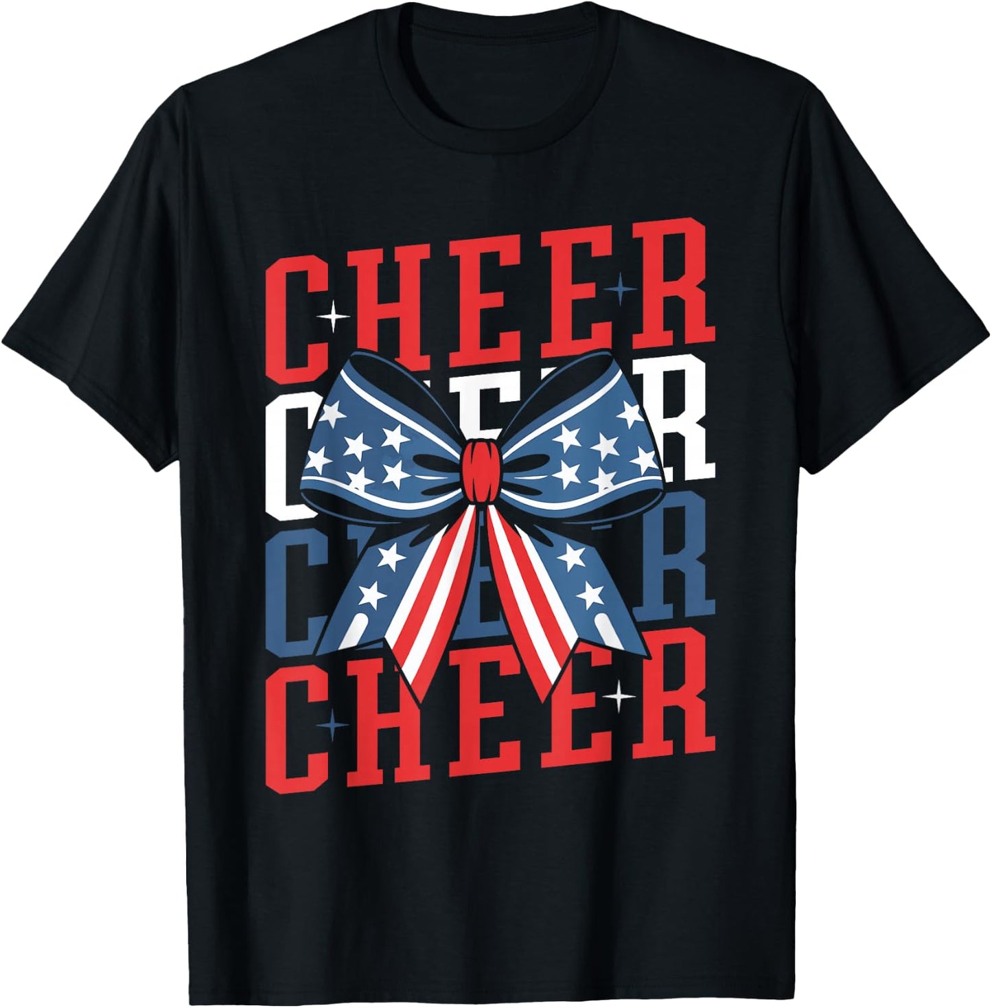 Cheerleader 4th of July Bow Patriotic Cheer USA Bow T-Shirt - T-Shirt | Black