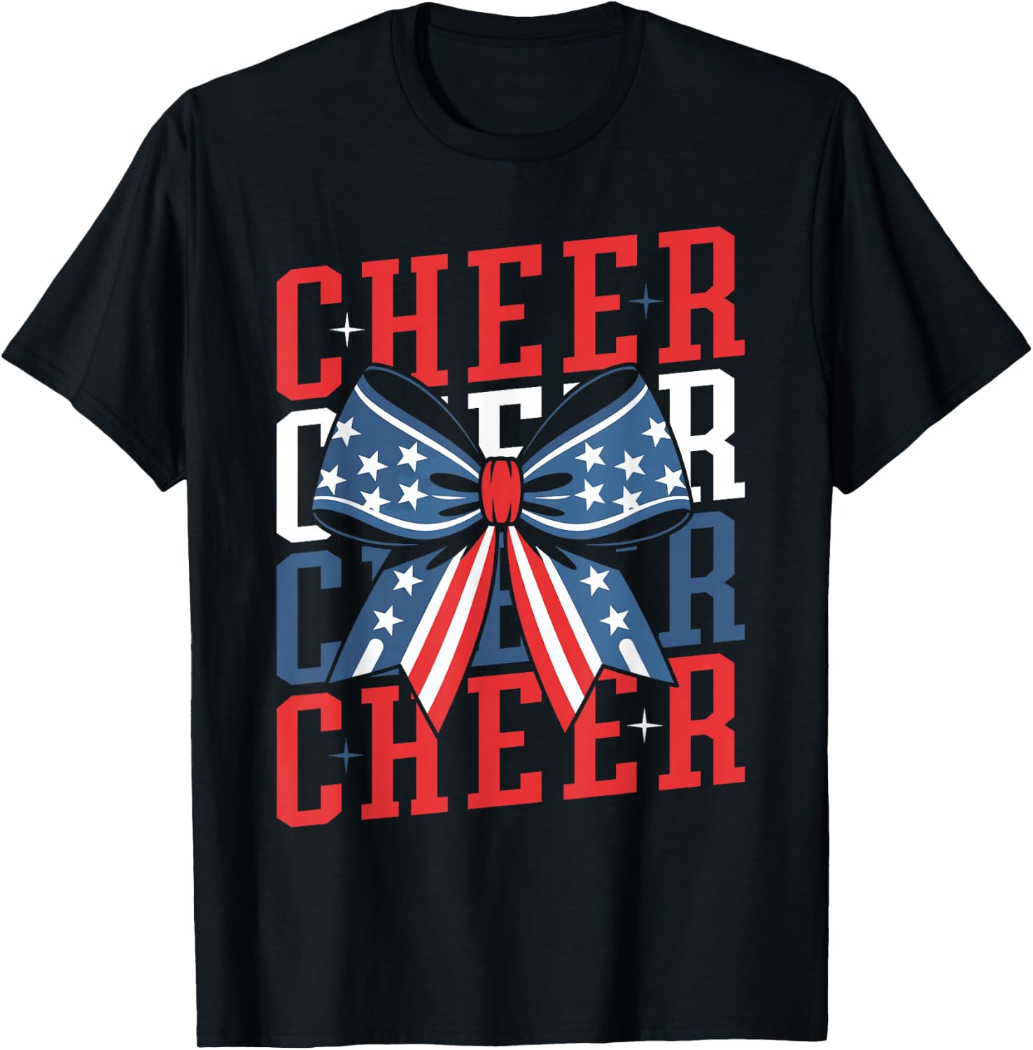 Cheerleader 4th of July Bow Patriotic Cheer USA Bow T-Shirt - T-Shirt | Black