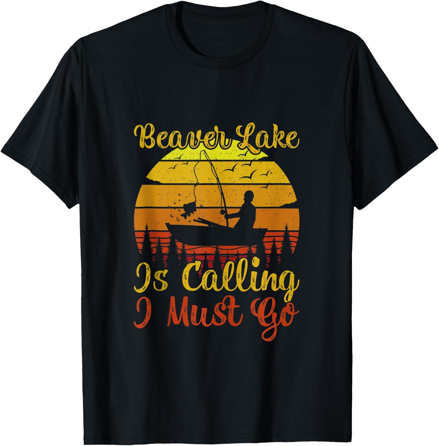 Vintage Beaver Lake Is Calling And I Must Go Fishing T-Shirt - T-Shirt | Black
