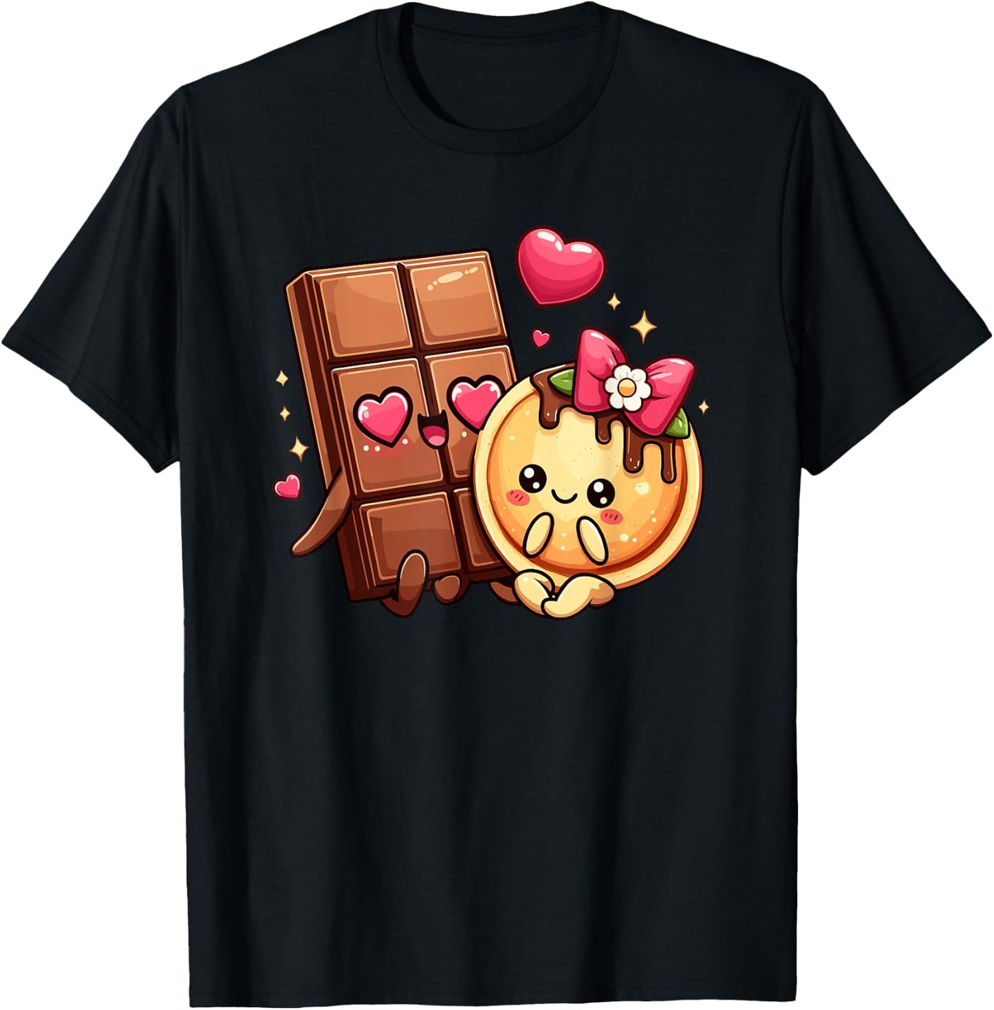 Choco And Pancake Couples Love Matching Chocolate Day T-Shirt - T-Shirt | Black