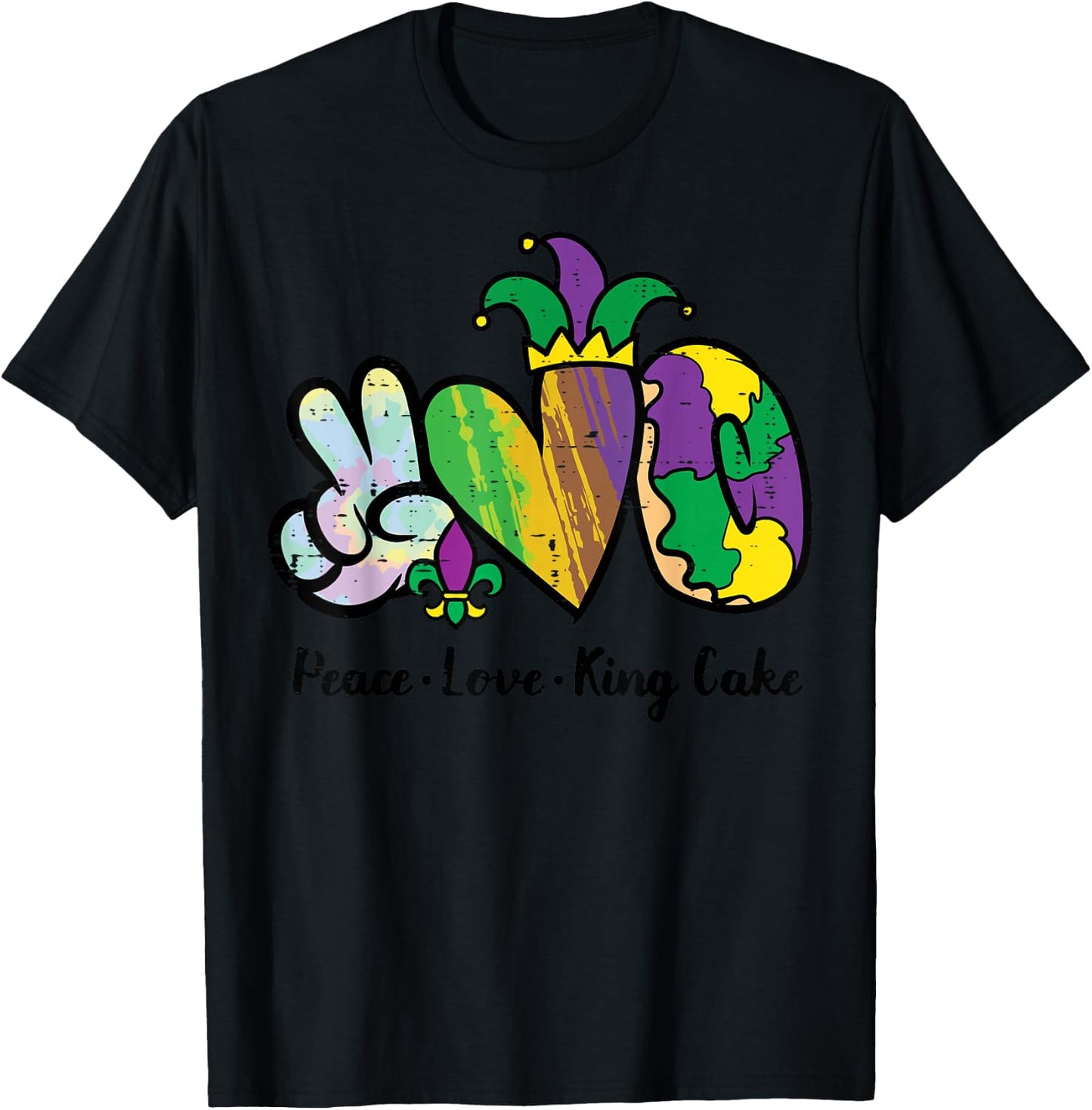 Mardi Gras Peace Love King Cake Funny Food Women Men Kids T-Shirt - T-Shirt | Black