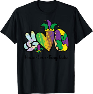 Mardi Gras Peace Love King Cake Funny Food Women Men Kids T-Shirt - T-Shirt | Black