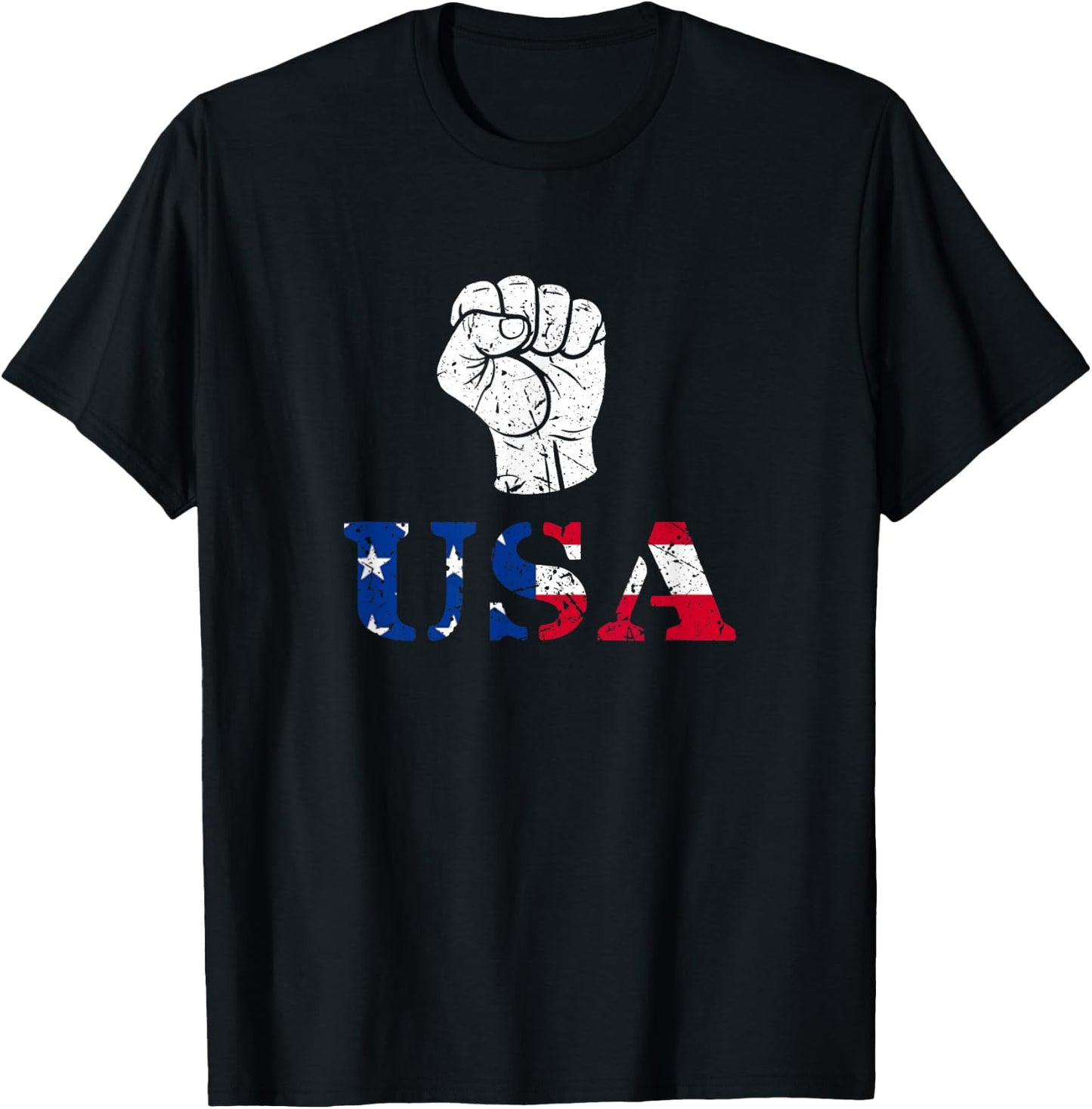 Trump Fist Distressed USA Red, White & Blue Design T-Shirt - T-Shirt | Black