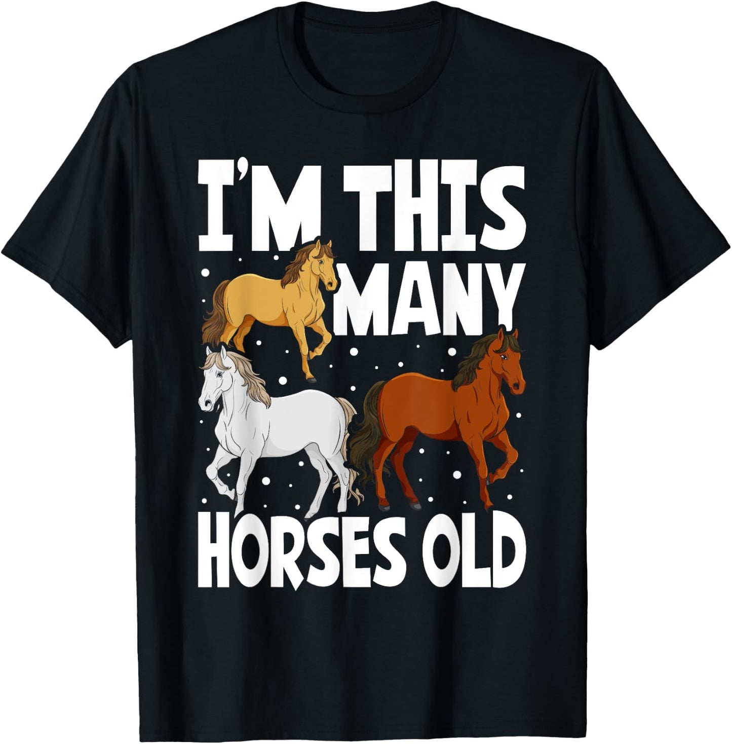 Kids 3 Years Old Girl Horses Old 3rd Birthday Kids T-Shirt - T-Shirt | Black