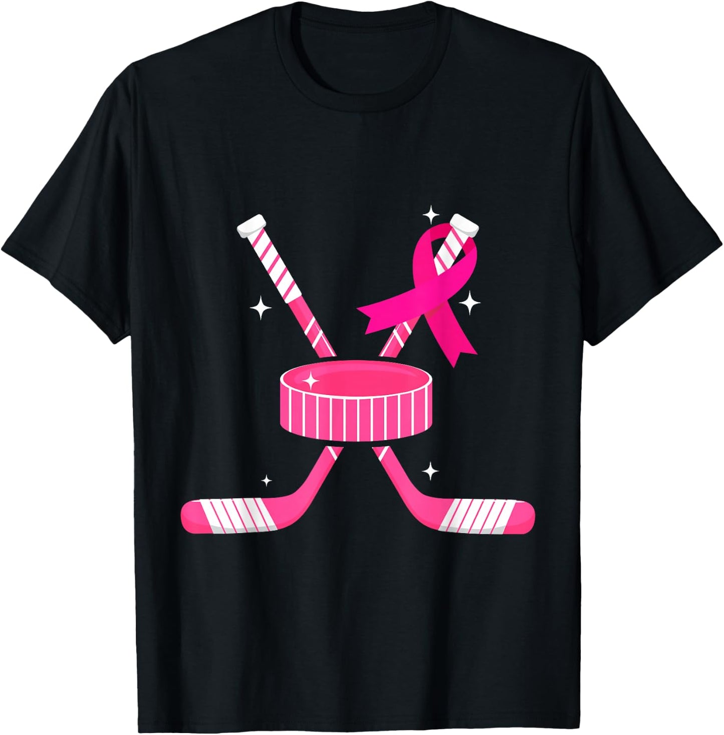 Ice Hockey Pink Ribbon Breast Cancer Awareness Survivors T-Shirt - T-Shirt | Black