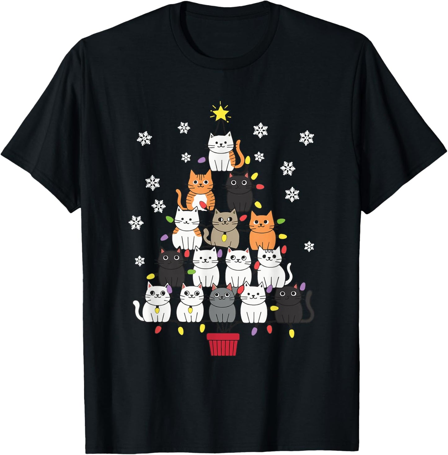 Christmas Tree Cat Women Kids T-Shirt - T-Shirt | Black