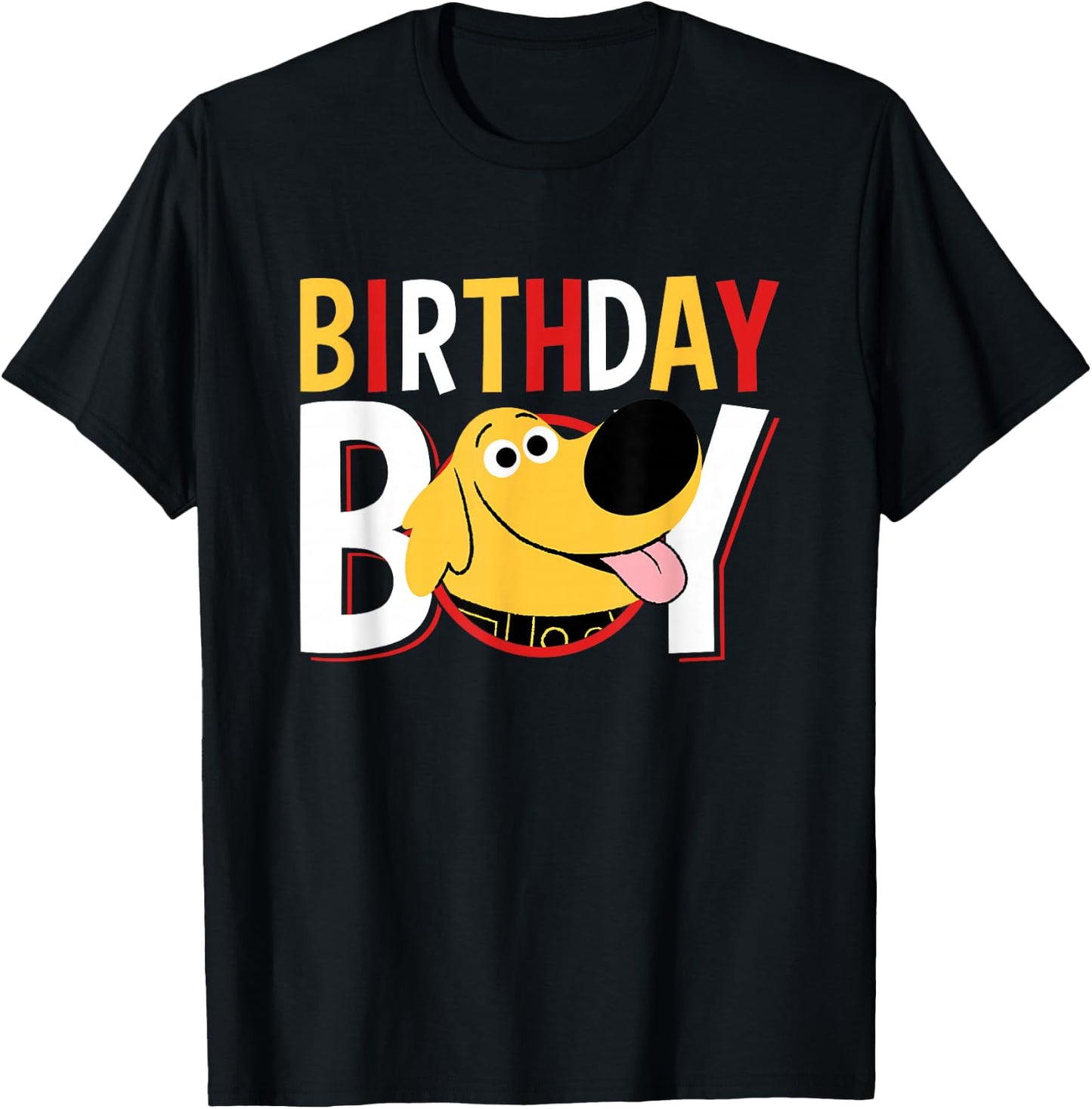 Disney Pixar Up Birthday Boy Cute Dug Big Chest Text Logo T-Shirt - T-Shirt | Black