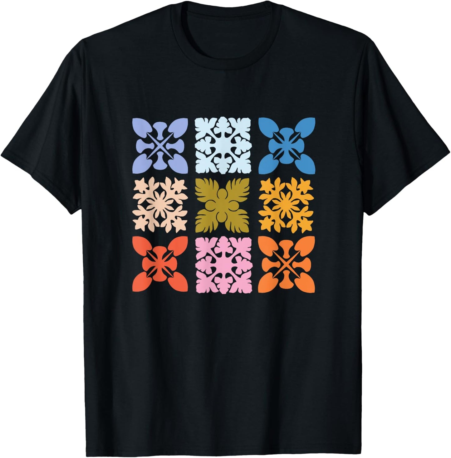 Color Block Hawaiian Quilt Square T-Shirt - T-Shirt | Black