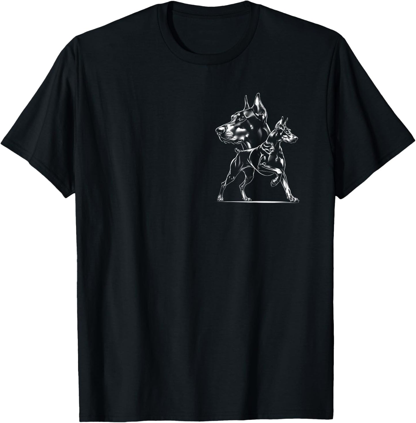 Doberman Dog in Proud Pose in Cool Style on Chest T-Shirt - T-Shirt | Black