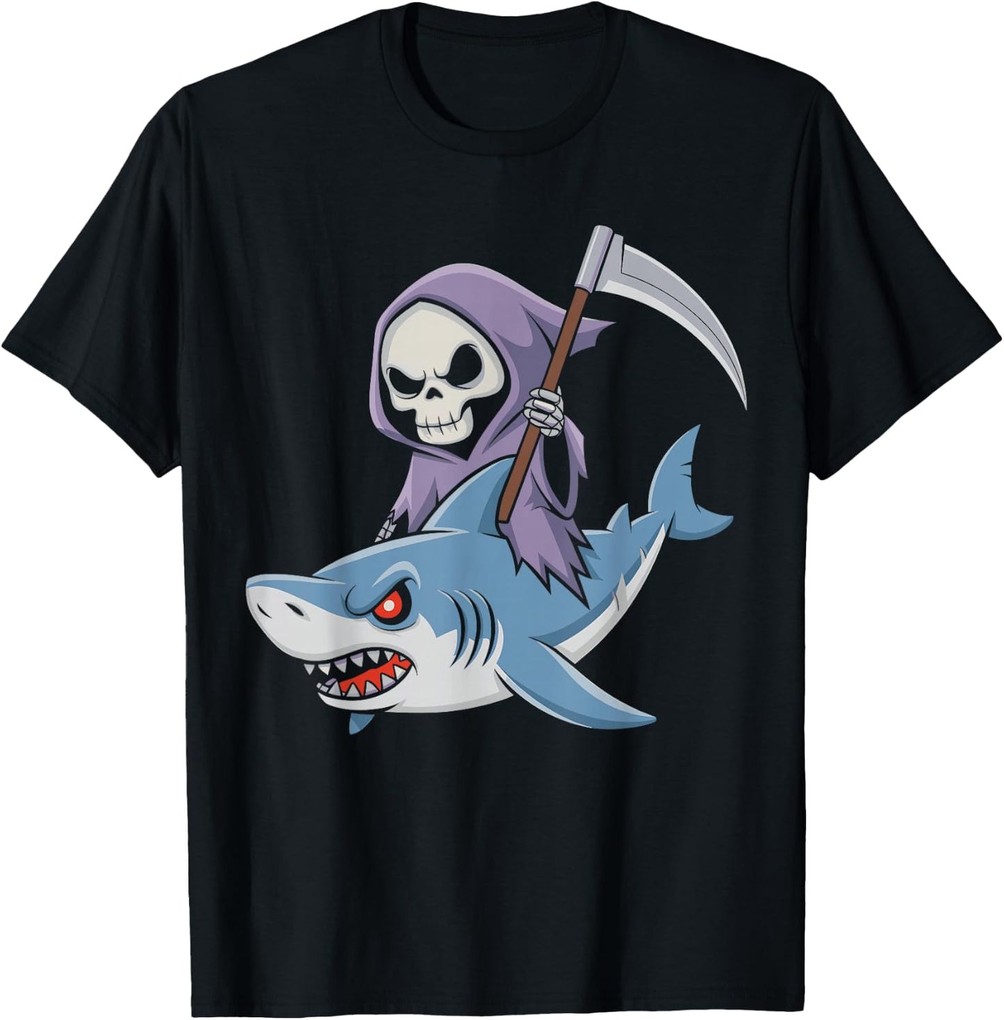 Funny Grim Reaper Riding Shark Lovers Spooky Halloween T-Shirt - T-Shirt | Black