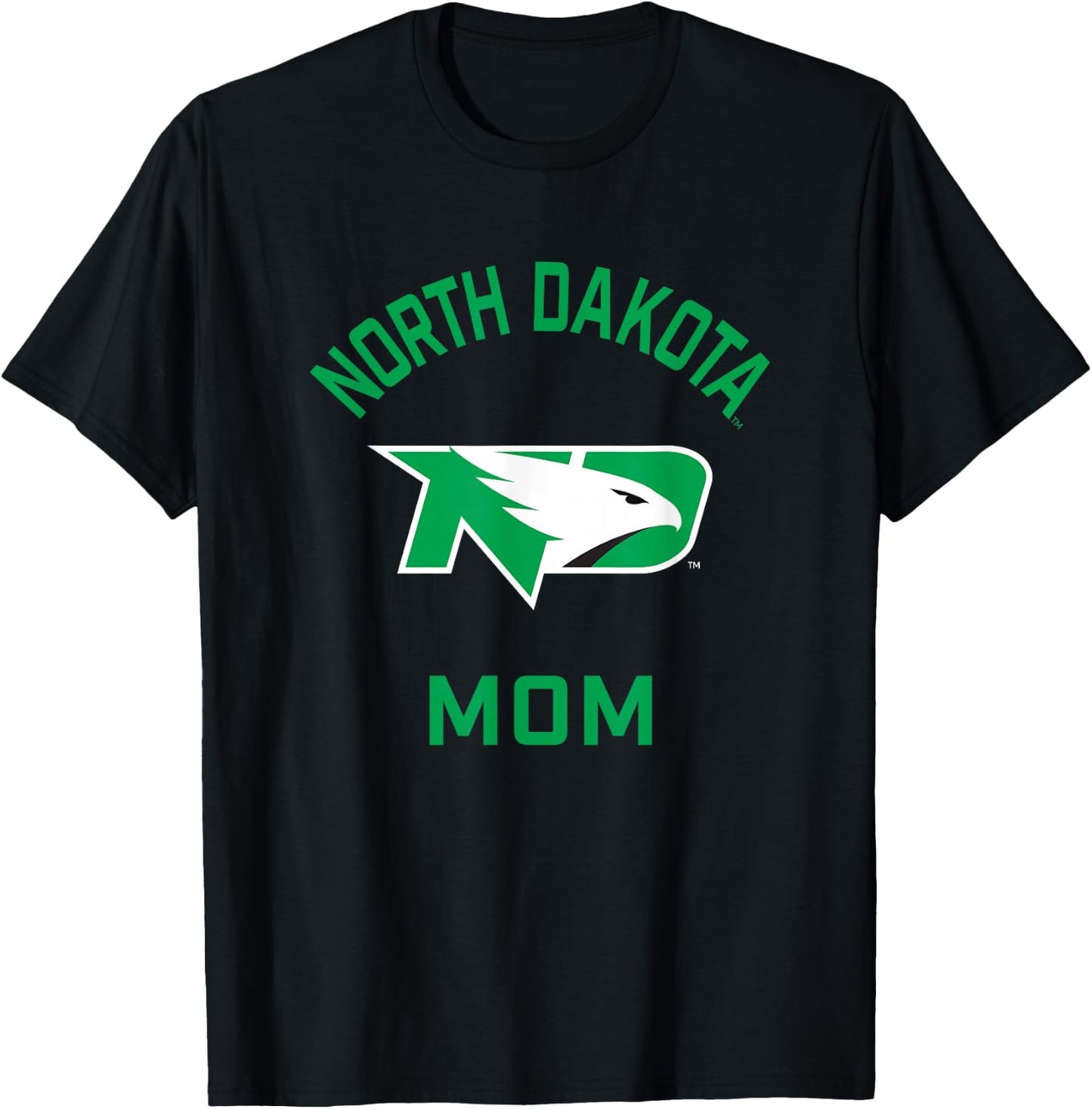Campus Lab UND Fighting Hawks Arched Mom - Black, -Adults, Short Sleeve, Modern (Green & White), NCAA, School, Game, , Size: Small T-Shirt - T-Shirt | Black