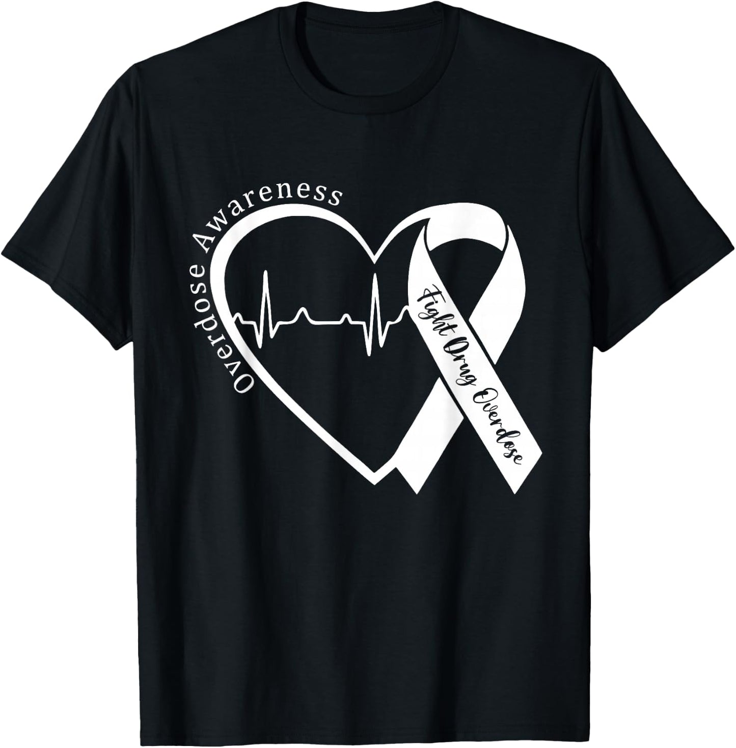 Overdose Awareness Month Heart Purple Ribbon Support T-Shirt - T-Shirt | Black