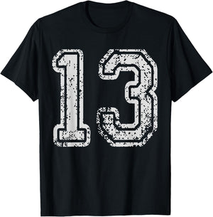 Team Jersey Uniforms Number 13 Thirteen School Sports Bdays T-Shirt - T-Shirt | Black