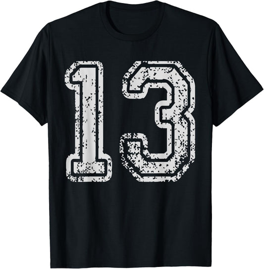 Team Jersey Uniforms Number 13 Thirteen School Sports Bdays T-Shirt - T-Shirt | Black