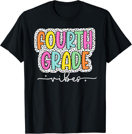 4th Fourth Grade Vibes Back to School Dalmatian Dots T-Shirt - T-Shirt | Black