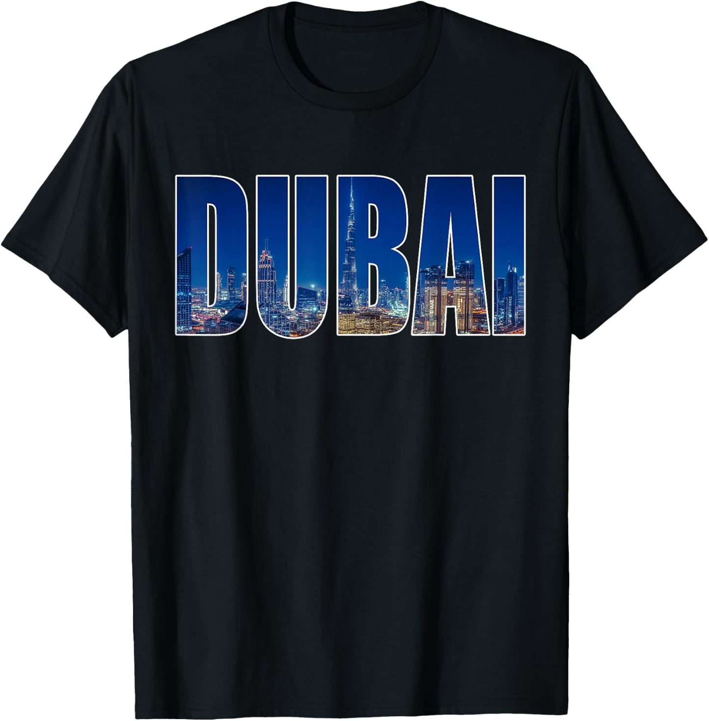 Dubai UAE Urban Skyline Photography Font T-Shirt - T-Shirt | Black