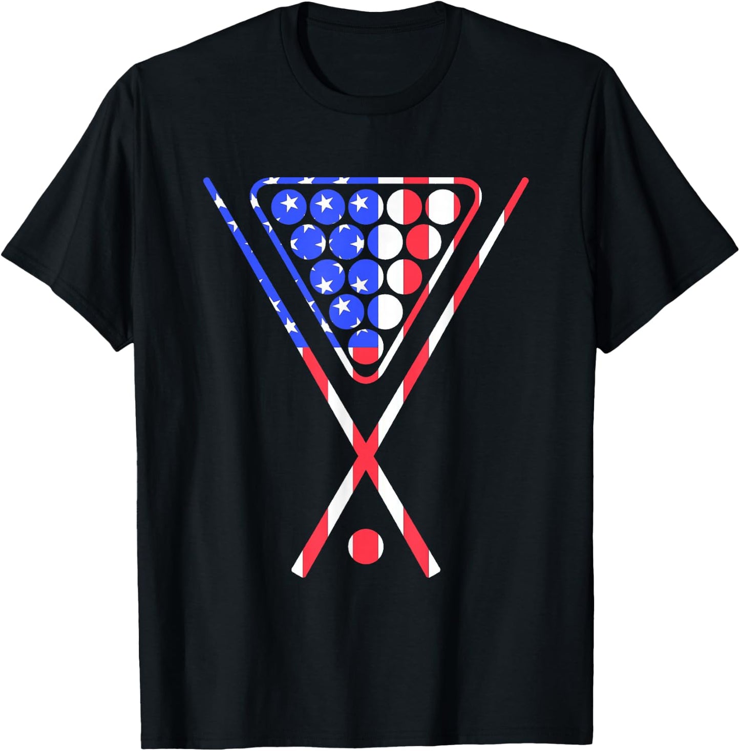 American Flag Billiards Pool Cue and Rack Design GIft T-Shirt - T-Shirt | Black