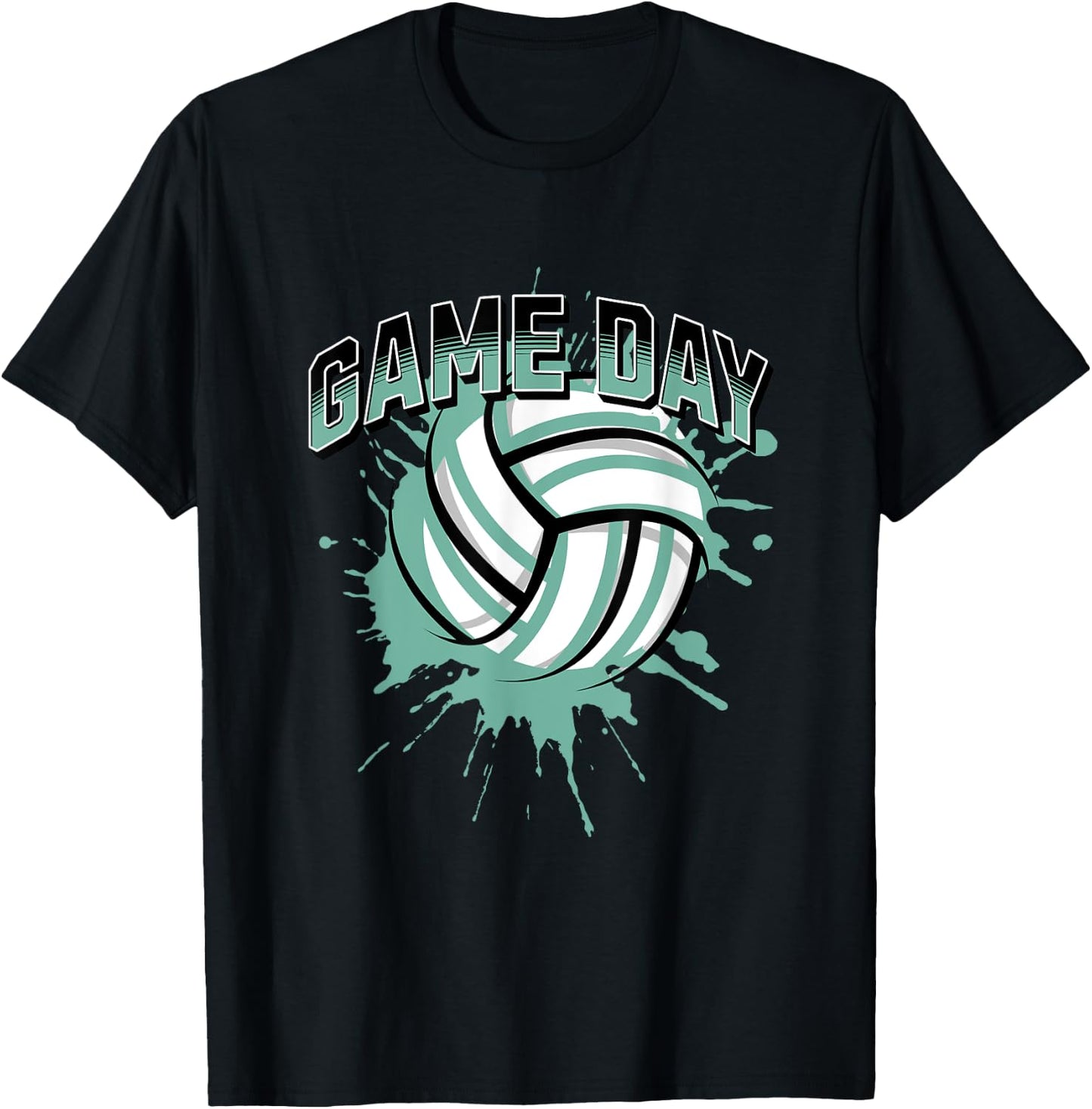Volleyball Parents Team Game Day Teal Black & Gray Art T-Shirt - T-Shirt | Black
