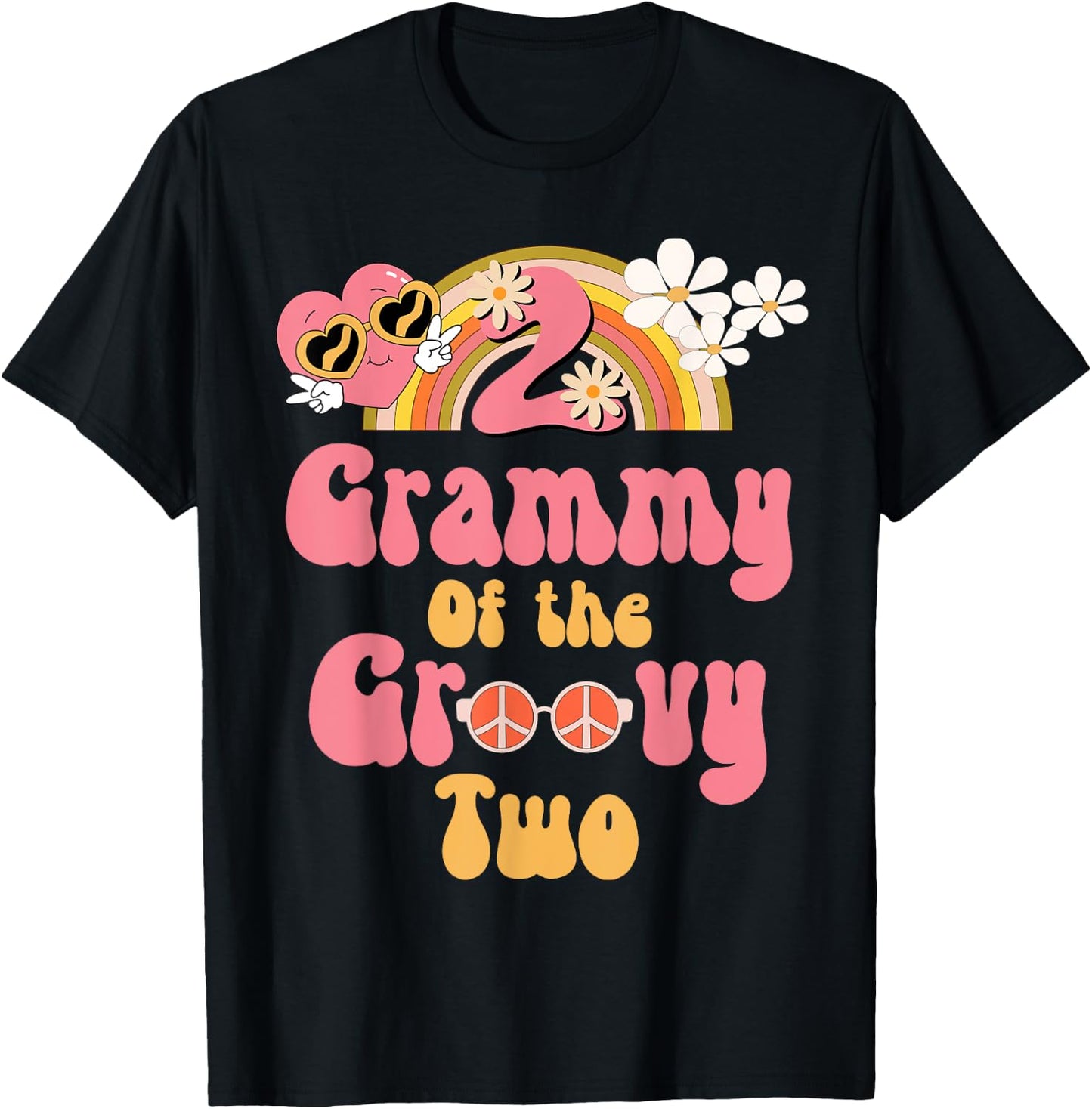 Grammy of the Groovy Two peace sign retro birthday matching T-Shirt - T-Shirt | Black