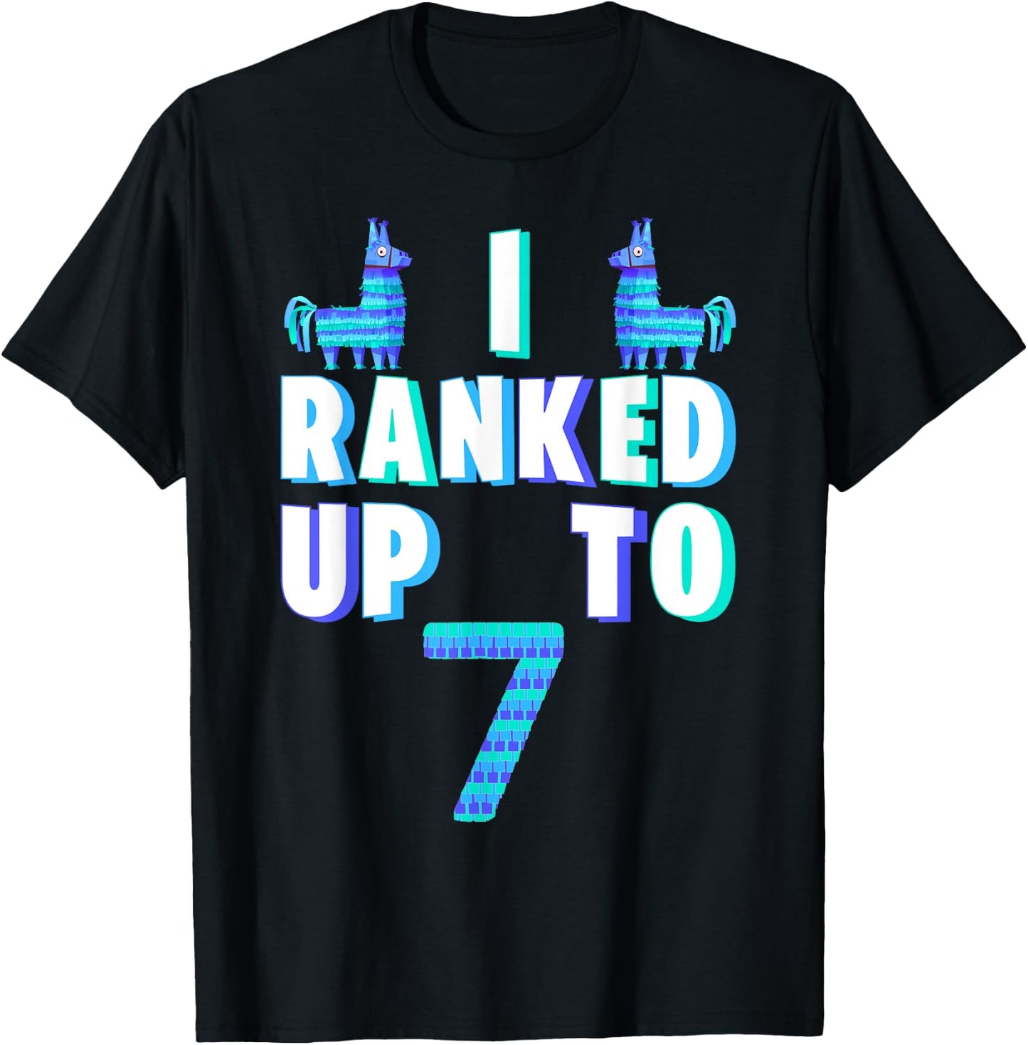 I Ranked Up To 7 Birthday Video Game Llama Piñata Birthday T-Shirt - T-Shirt | Black
