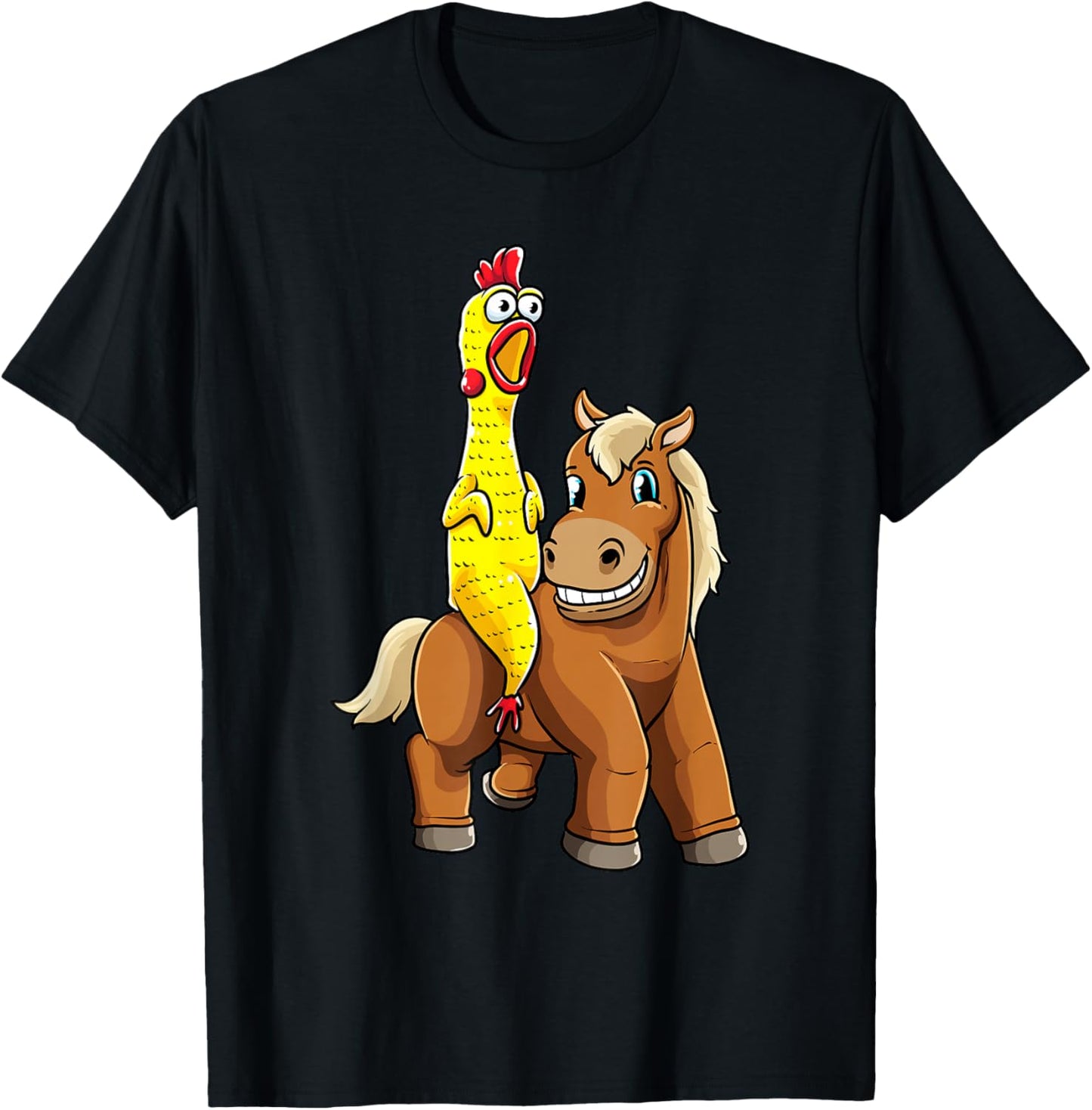 Funny Rubber Chicken Riding Horse Equestrian Girls Women T-Shirt - T-Shirt | Black