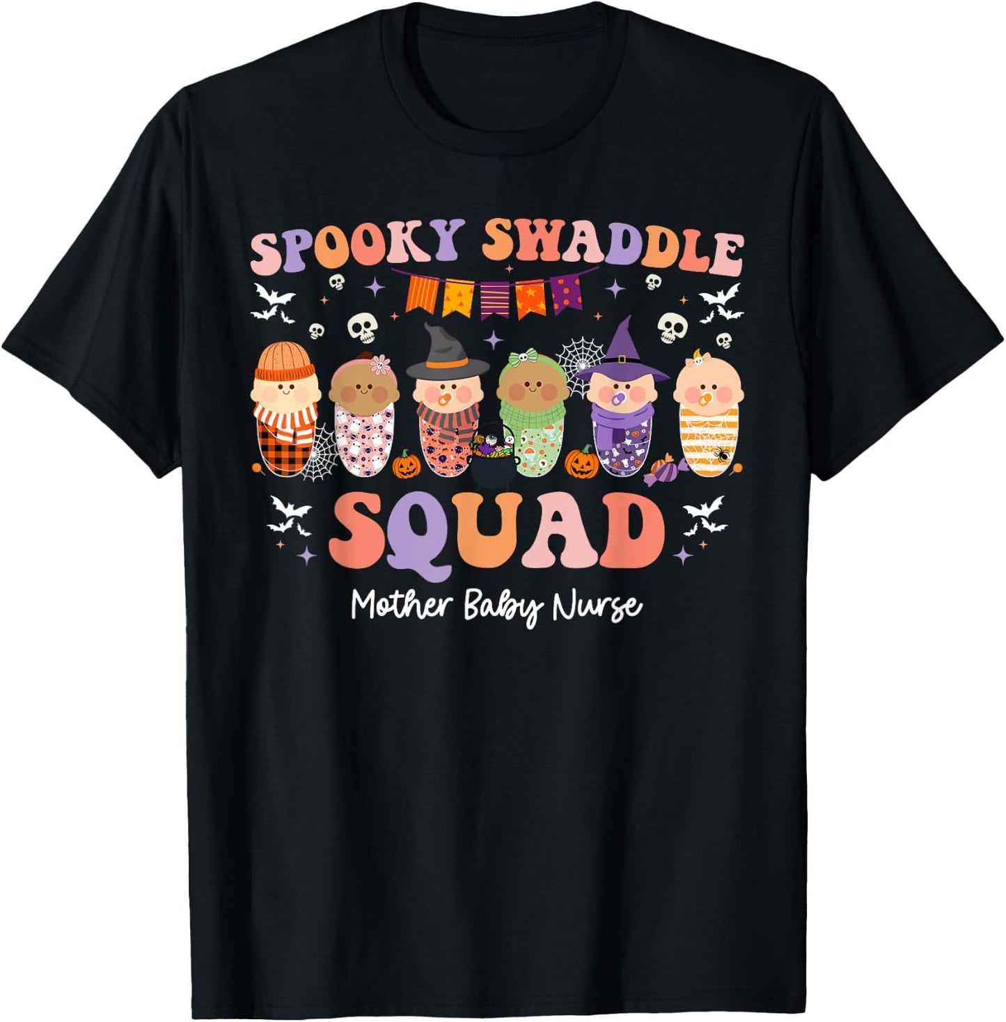Spooky Swaddle Squad Mother Baby Nurse Halloween T-Shirt - T-Shirt | Black