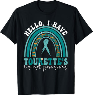 I Have Tourette's Syndrome Awareness Teal Ribbon Rainbow T-Shirt - T-Shirt | Black