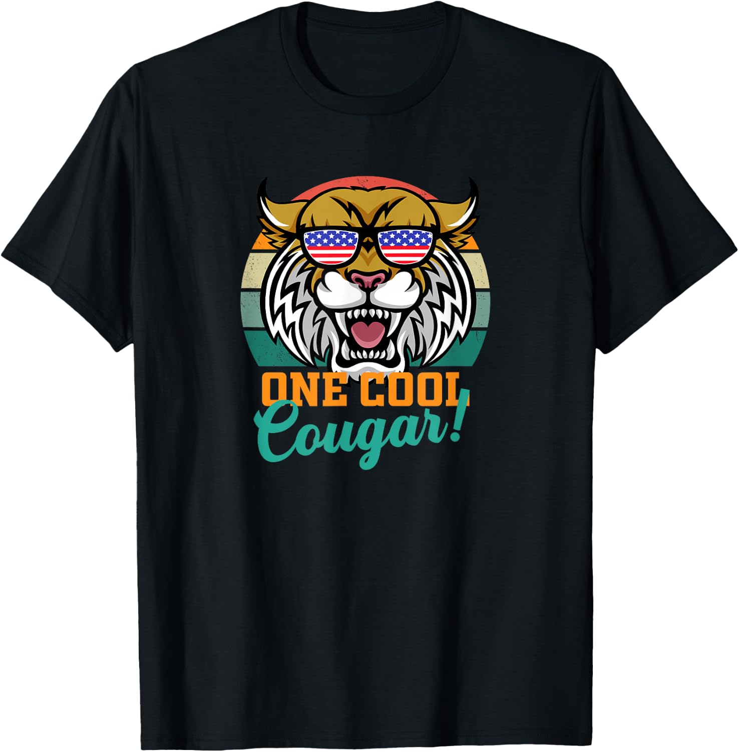 Cougar Cougars USA Flag American Sports Patriotic Souvenirs T-Shirt - T-Shirt | Black