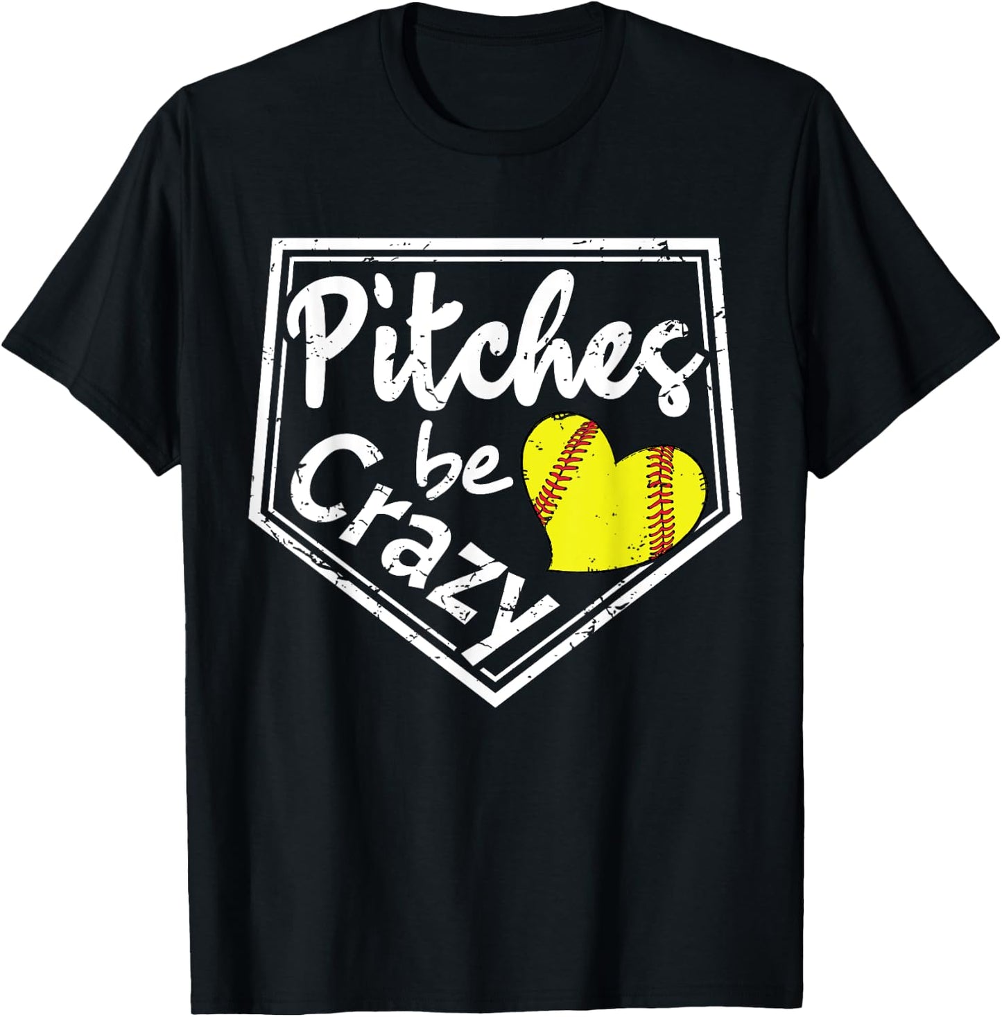 Pitches Be Crazy Softball Player Funny T-Shirt - T-Shirt | Black