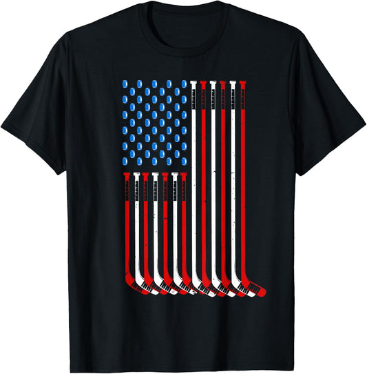 Cool Hockey Art Women American Flag Hockey Goalie T-Shirt - T-Shirt | Black