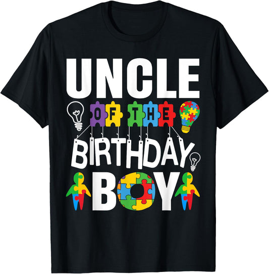 Uncle Of The Birthday Boy Autism T-Shirt - T-Shirt | Black