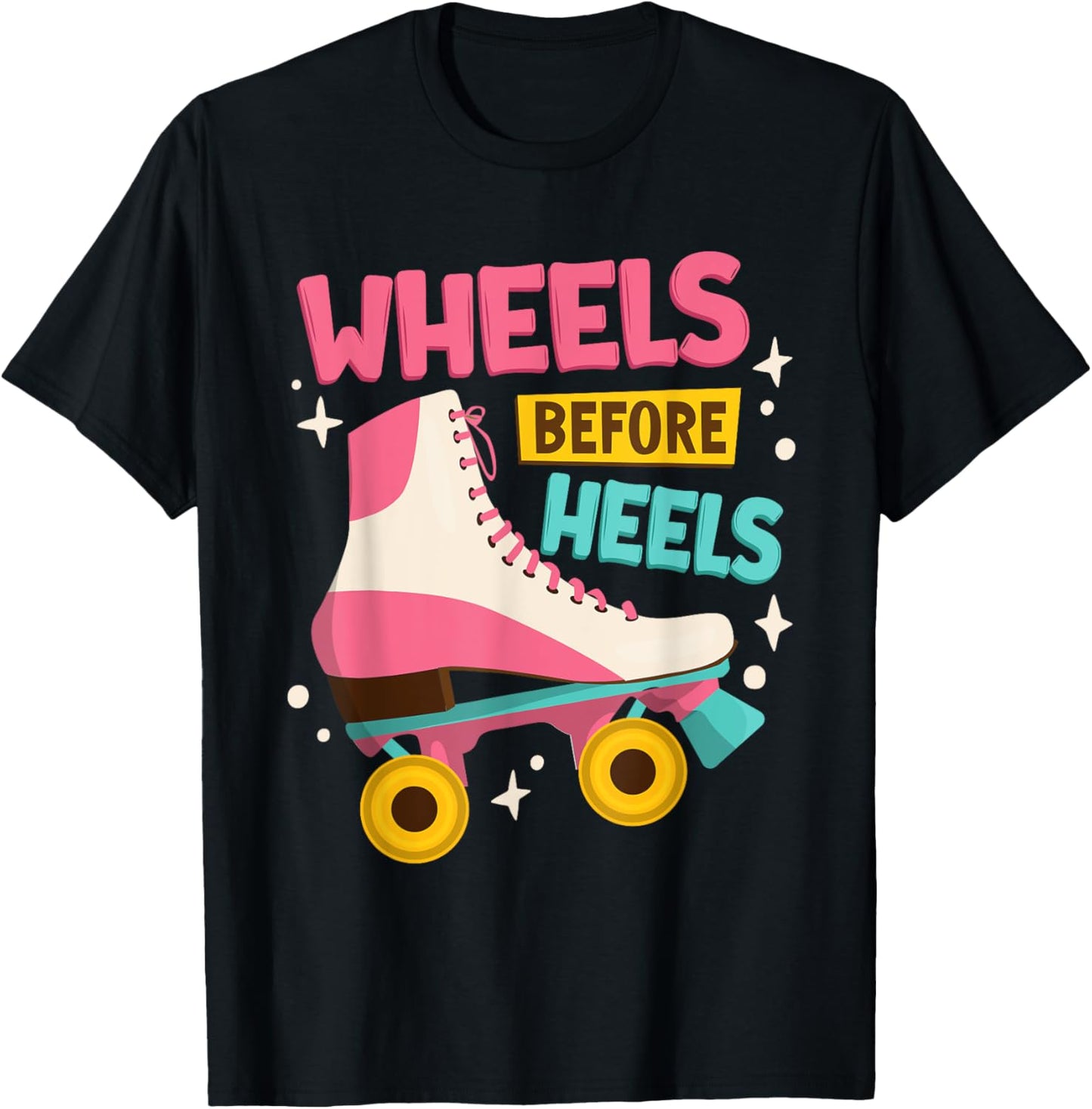 Vintage Roller Skating 90s 80s Wheels Before Heels T-Shirt - T-Shirt | Black